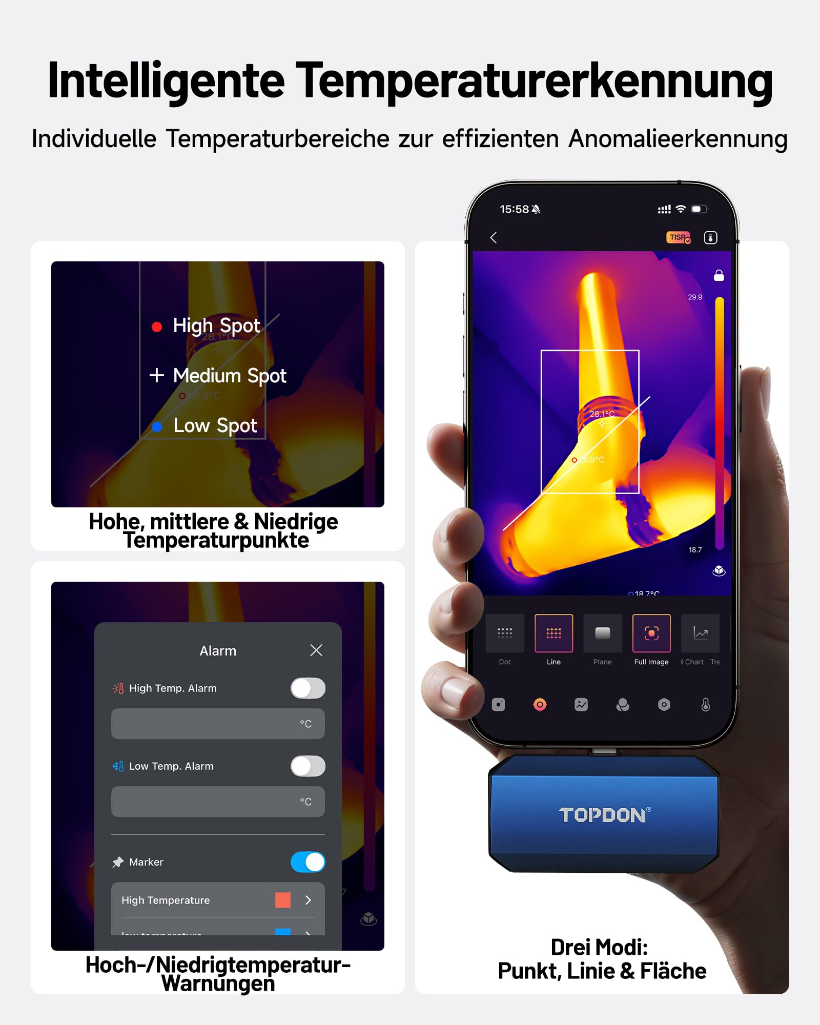TOPDON Wärmebildkamera TC001 Max für Android iPhone, 512×384 TISR-Auflösung mit 1,5 MP visueller Kamera, –20°C-550°C, 25Hz, Dual-Objektiv Thermal Camera USB-C für Gebäude-, Elektro-, HLK-Inspektion