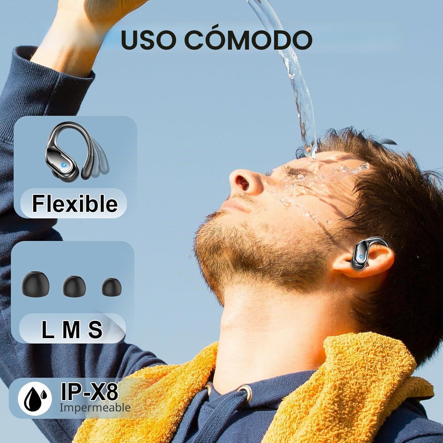 Auriculare Inalámbricos Deportivos, Nueva Auriculares Bluetooth 5.4 con IPX8 Impermeable, HD Mic, 75H Cascos Inalambricos Bluetooth HiFi Estéreo, Cancelacion Ruido ENC Auriculares Running Pantalla LED