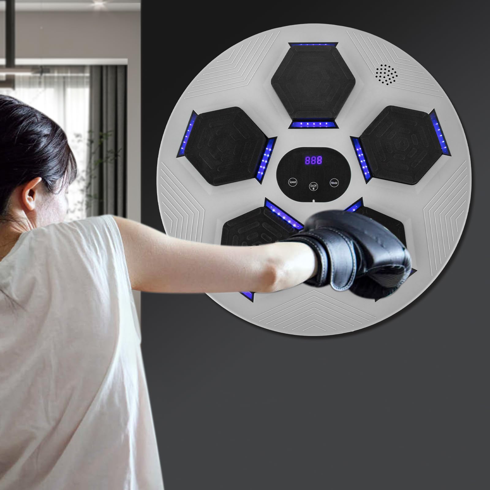 Macchina da boxe musicale, disco musicale a LED con connessione Bluetooth e guantoni da boxe, dispositivo elettronico da boxe per bambini, adulti