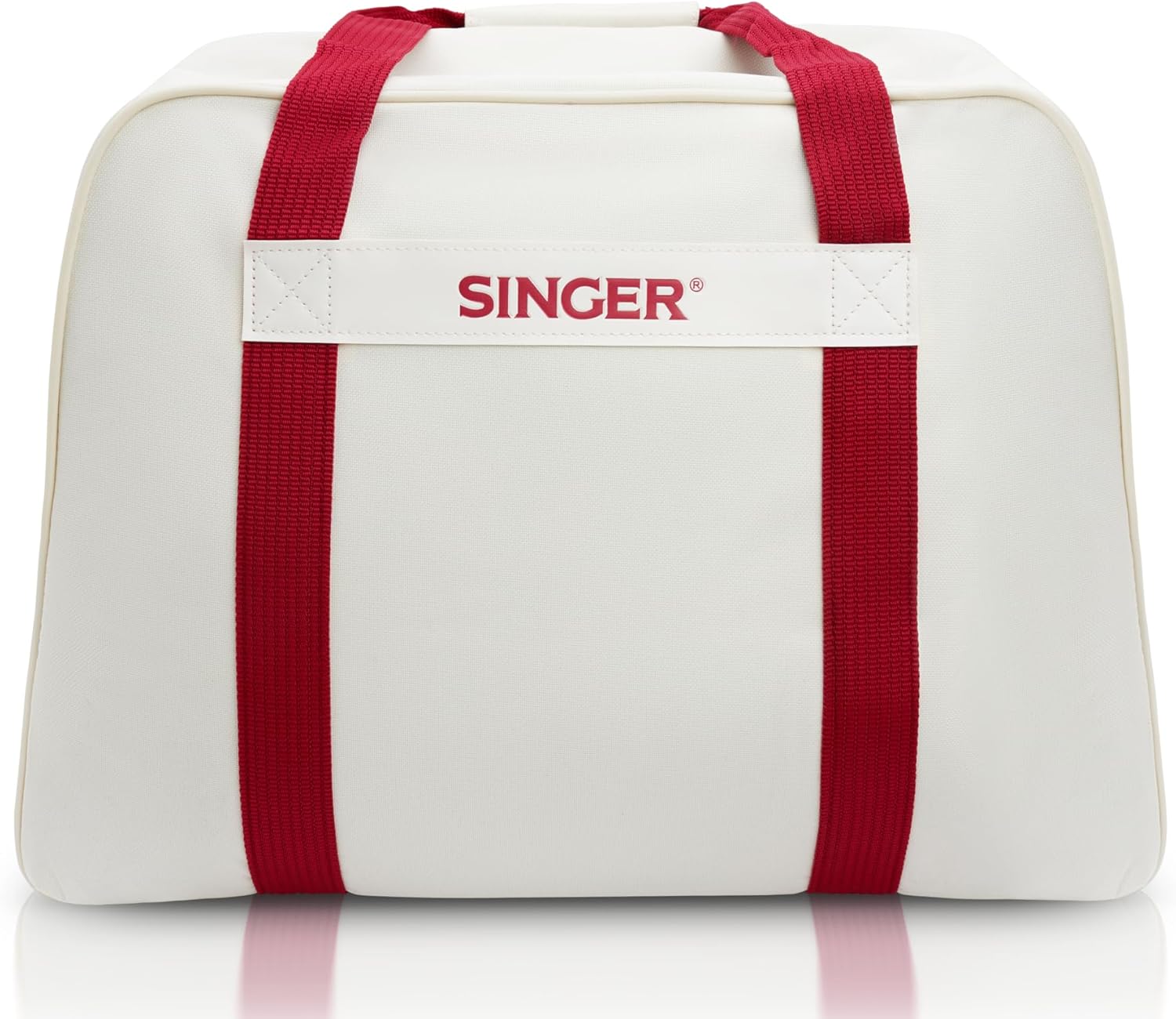 SINGER Universal Sewing Machine Tote Bag | Cream/Red Carrying Case for Portable Sewing Machines and Sergers, Dimension- 18 x 10 x 13 in, Padded Handles, Full Zip Closure, Large Storage Pocket