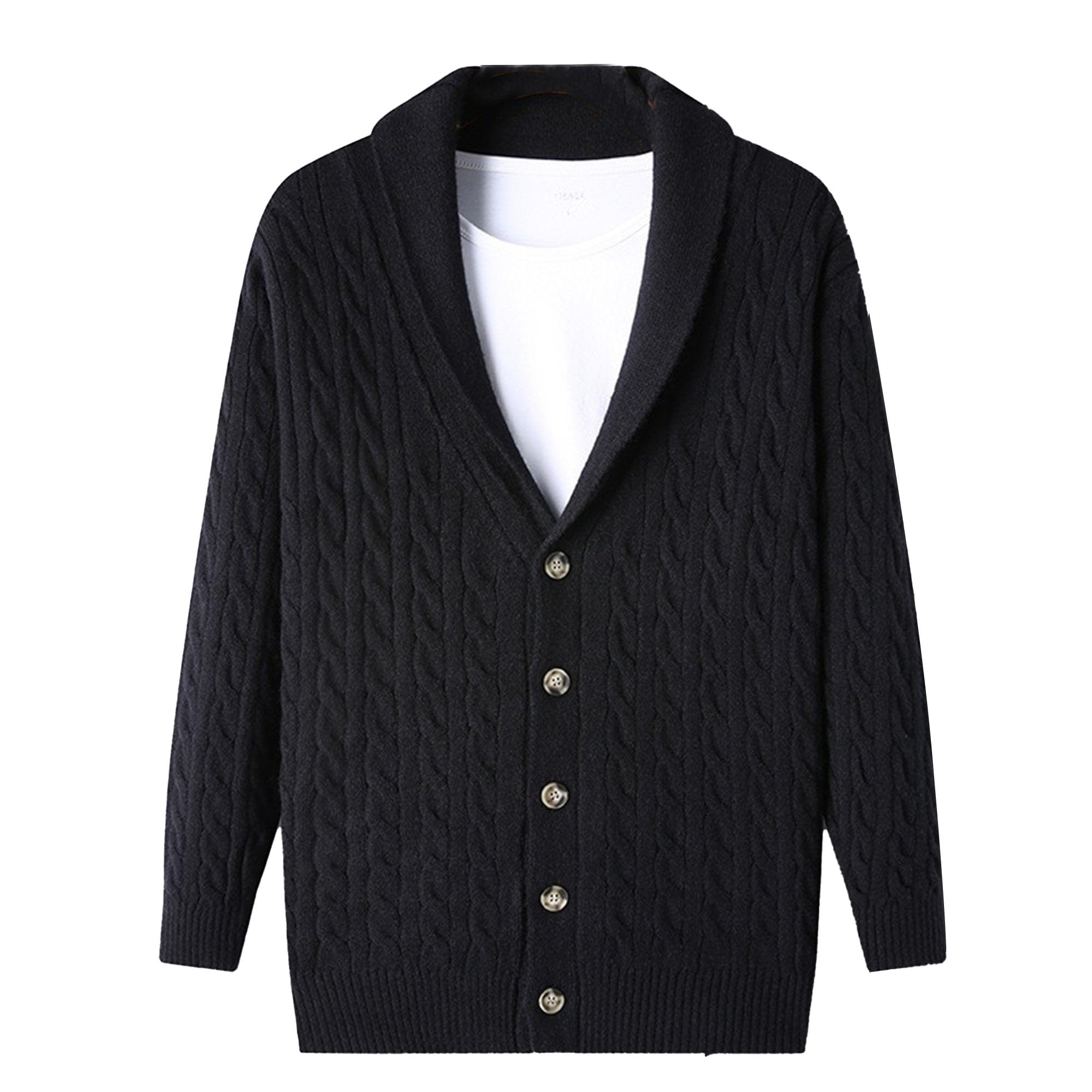 Cárdigan de punto trenzado para hombre, con cuello de chal, con botones, mezcla de lana, ropa de punto casual con botones