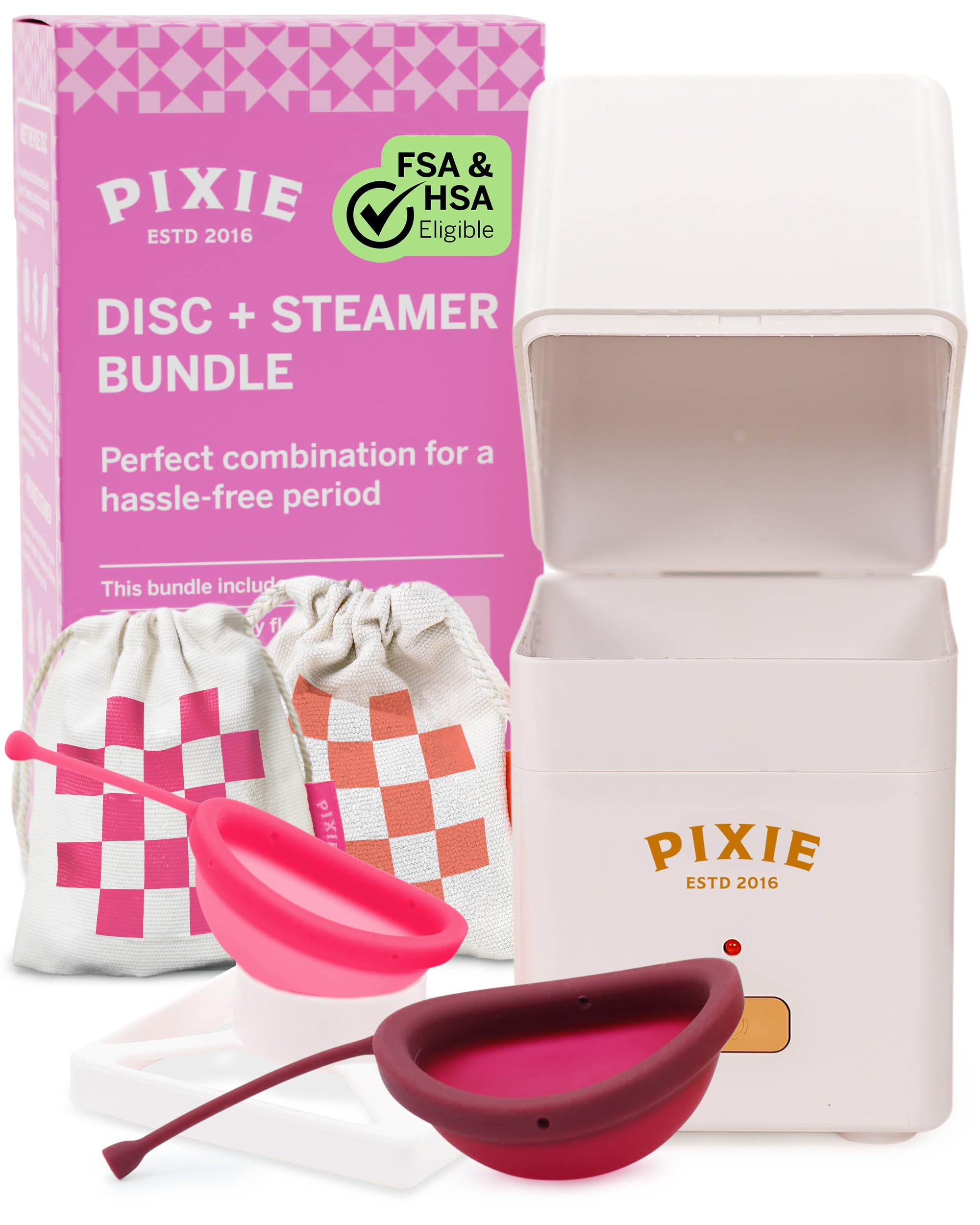 Menstrual Discs with Sterilizer - Ranked 1 for Most Comfortable Soft Reusable Period Disc - Kills 99.9% of Germs with Cleaner Steamer - Wash Your Disc in 3 Minutes! - Compact Sanitizer Kit