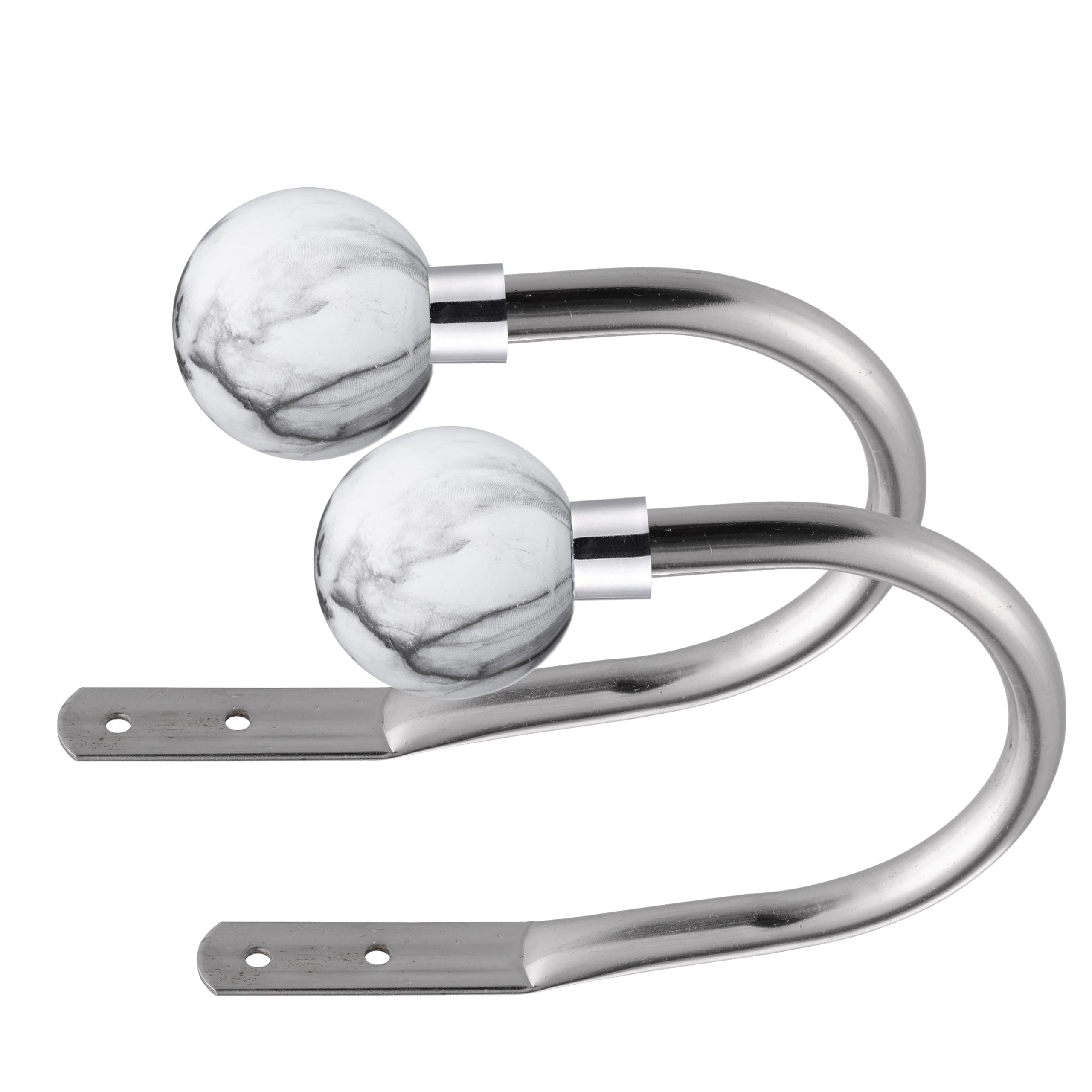 Lister Cartwright Curtain Hold Backs 2 x Metal Curtain Holdback Decorative Drapery All Fixing Inc (Polished Chrome, Marble White)