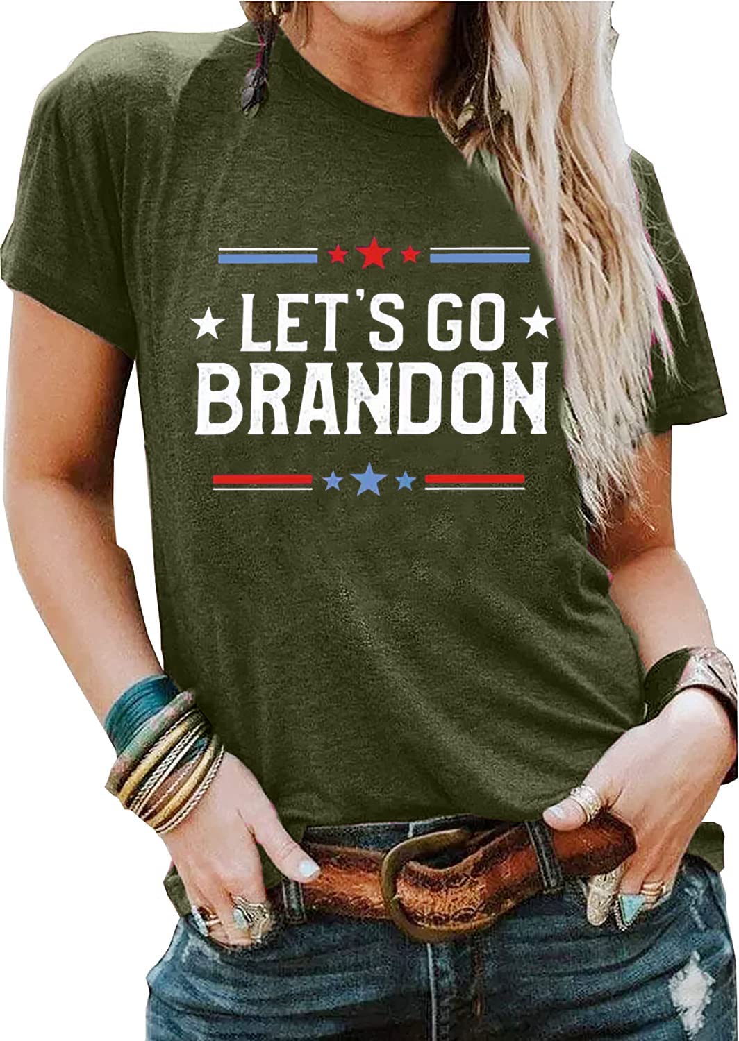 FCHICHLet's Go Brandon T-Shirt for Women Patriotic FJB Shirt Funny Political Graphic Tees Casual Short Sleeve Tops