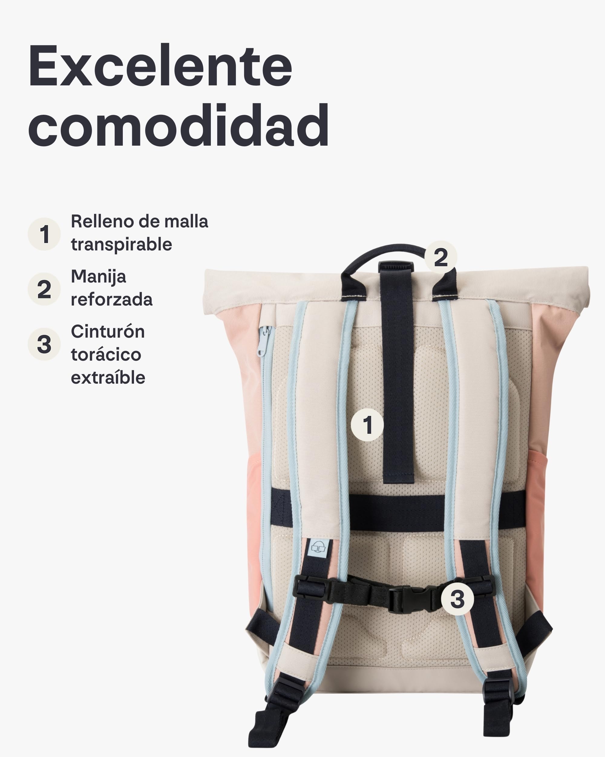 Johnny Urban Mochila Enrollable Mujer Beis Rosa - Allen Medium - Bolso para Viaje, Universidad, Trabajo - Compartimento para Portátil - Repelente al Agua