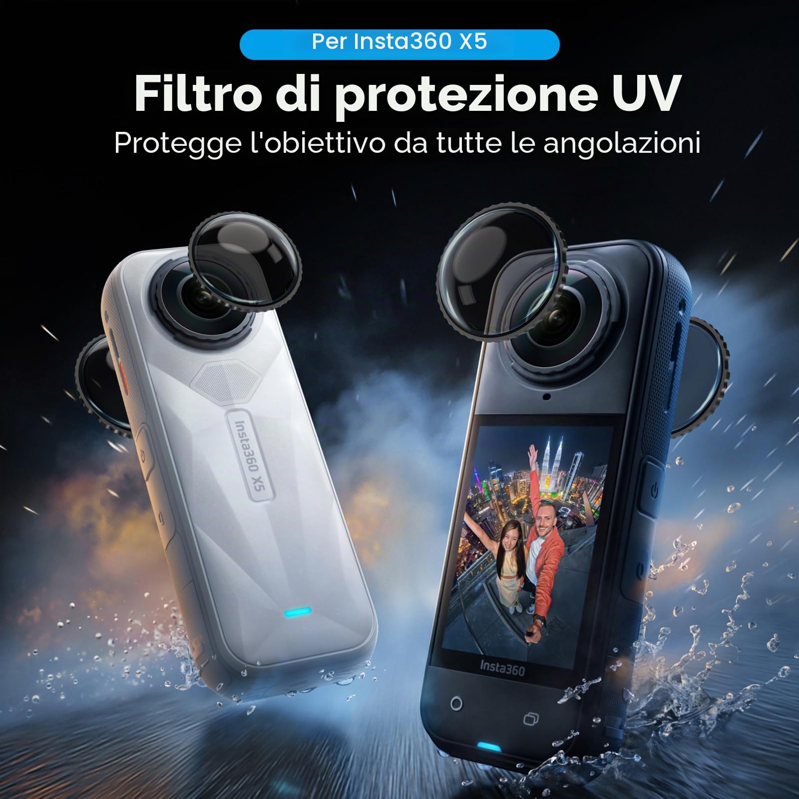 REYGEAK Filtro UV per insta360 X5, doppio rivestimento multistrato, telaio in alluminio multi-rivestito HD Optical Glass protezione standard (UV)
