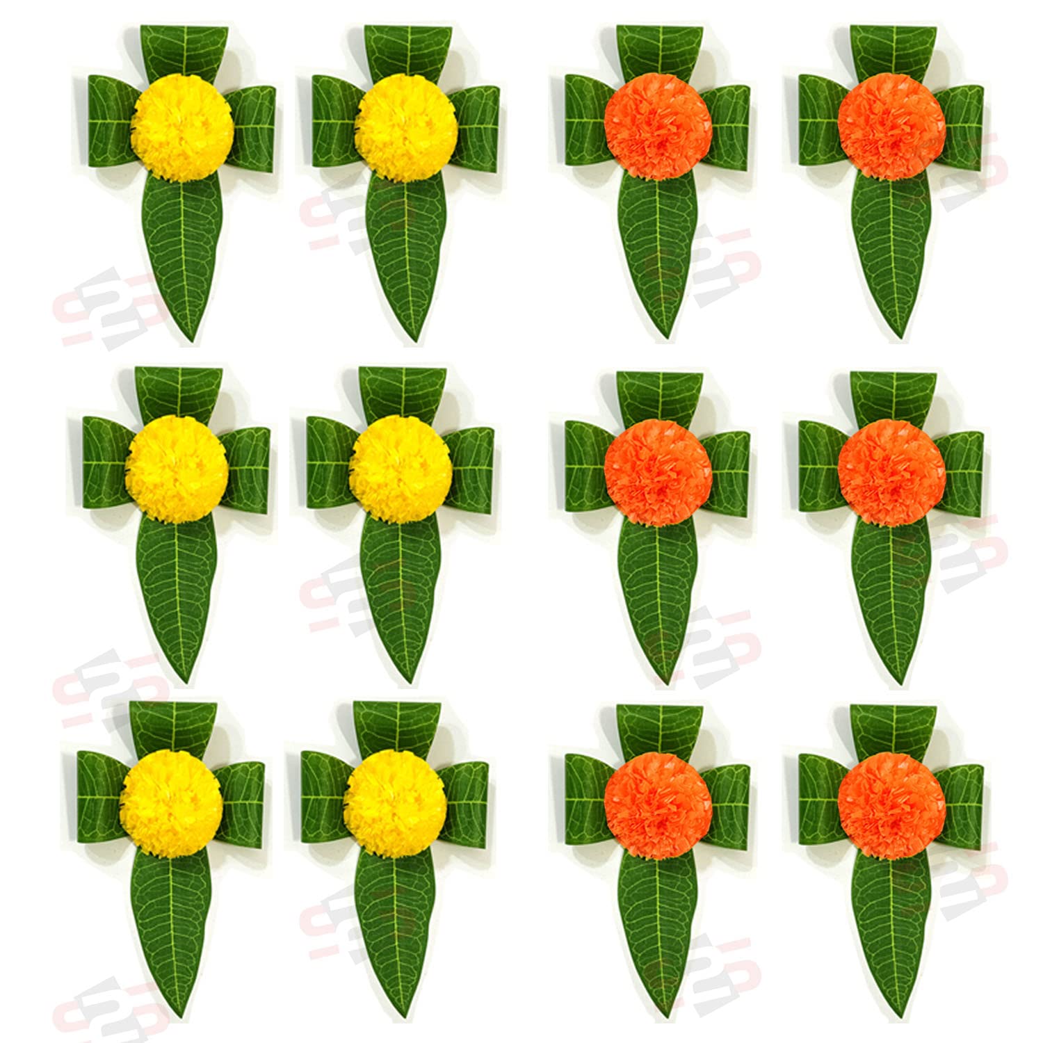 S2S Stylish Mango Leaves & Flowers Decoration at Home | Beautifully Crafted Artificial Flower | Easy Simple Backdrop (Yellow - 6 Pcs & Orange - 6 Pcs)