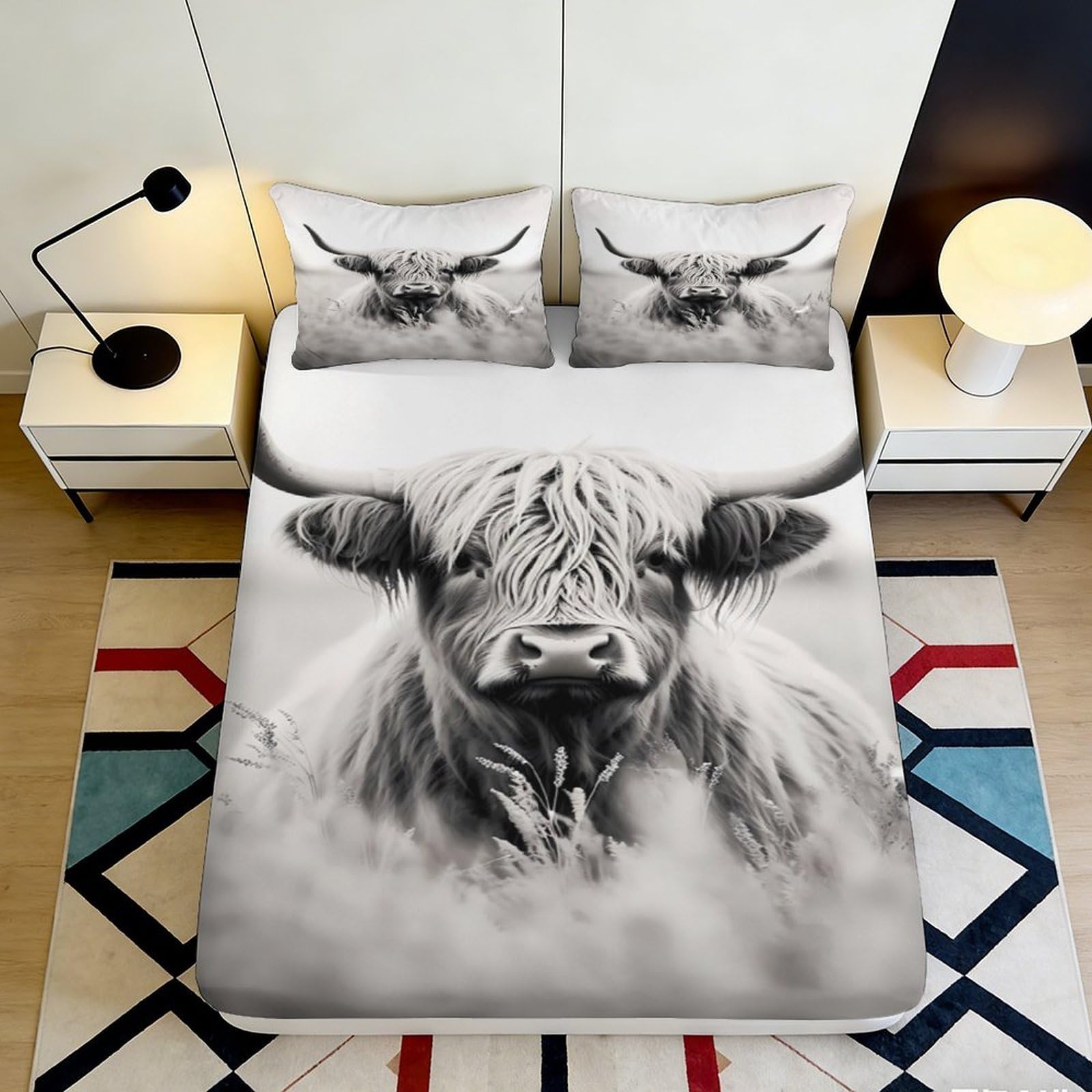 Jqzkxnhpbr Style-1 3D Printed Highland Cow Fitted Sheet Microfiber Soft Bed Cover For Bedroom Dorm Mattress Protection Decor 90X200x25cm