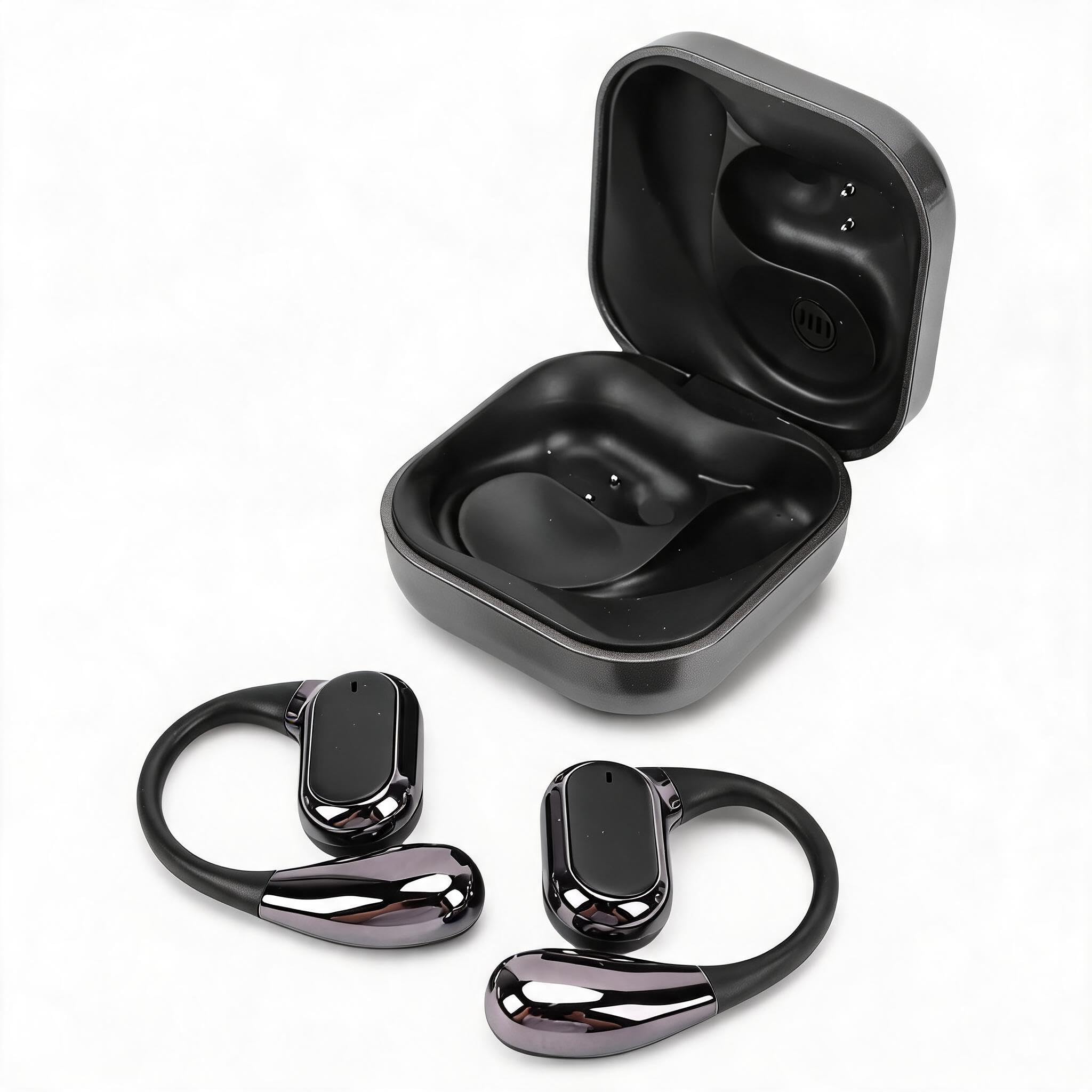 Fabater HiFi Sound Noise Cancelling Microphone Ear Hook Headphones for Workout, Lightweight Comfortable Wireless Bluetooth Ear Hook Headphones for Running Cycling (Black)