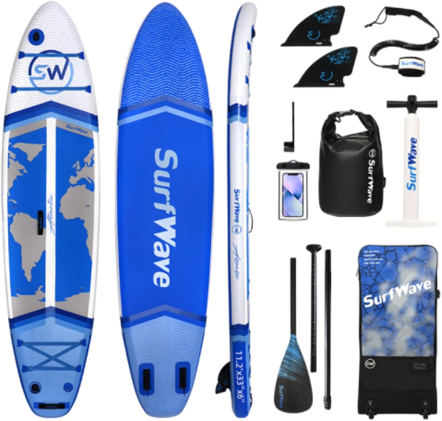 11'x33 x6 Inflatable Stand Up Paddle Board, Surfboard, Surf Paddle Board, Balance Float Board, with Accessories, Universal Travel Board, PVC Brushed Material