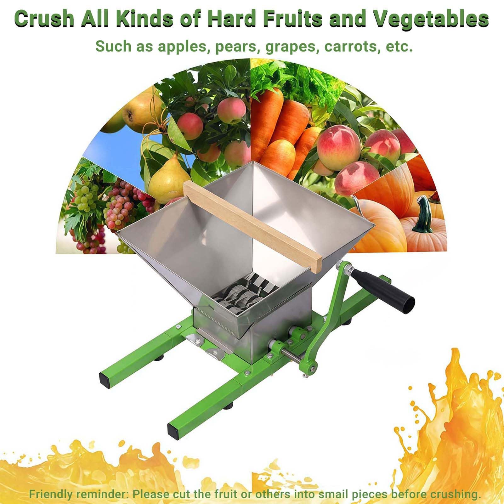 Trituradora manual de frutas y exprimidor, trituradora portátil de 7 litros con asa, acero inoxidable para vino, prensado de sidra y fabricación de jugo fresco