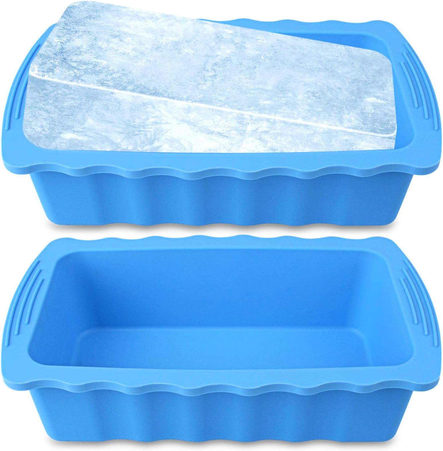2PC Extra Large Ice Block Molds, 6LB Giant Ice Cube Molds for Plunge Lab, Ice Container for Freezer, Thickened and Reinforced Silicone Ice Tray, Cold Plunge Tub Accessories, Blue