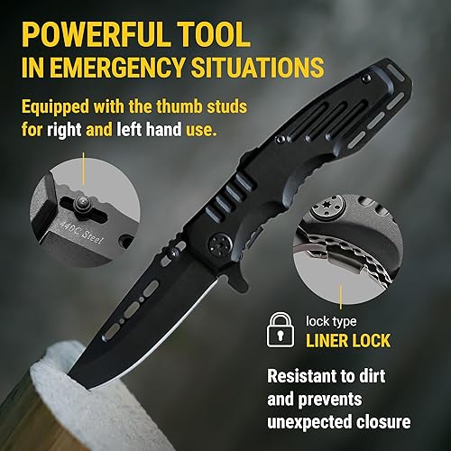 Miniatura 6 de Cuchillo plegable de bolsillo estilo militar cuchillo para niños exploradores cuchillo táctico bueno para acampar actividades en interiores y