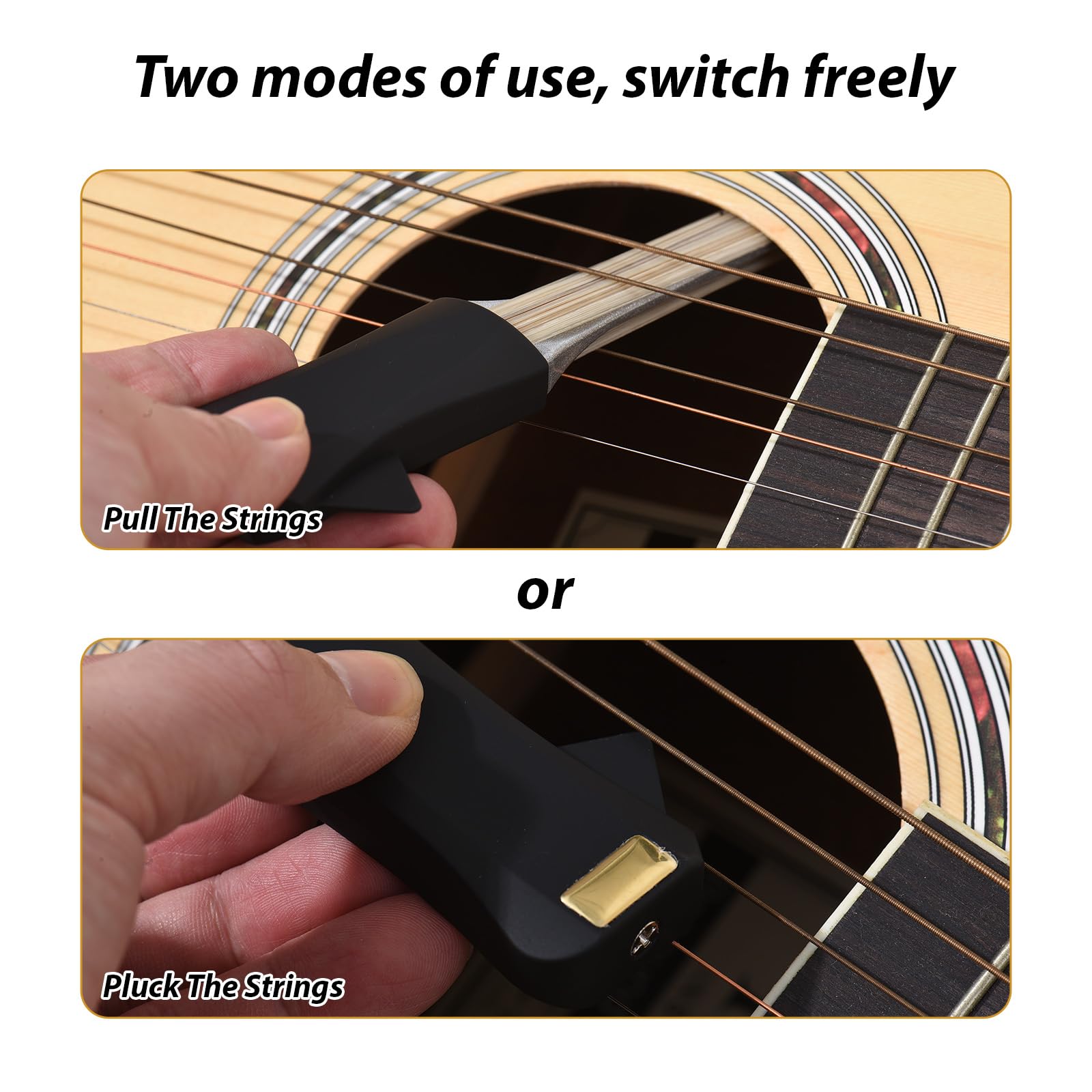 Gitarrenbogen Accessoire-Set, doppelseitiges Design mit Plectrum, Reinigungstuch und Tragetasche für akustische Gitarren