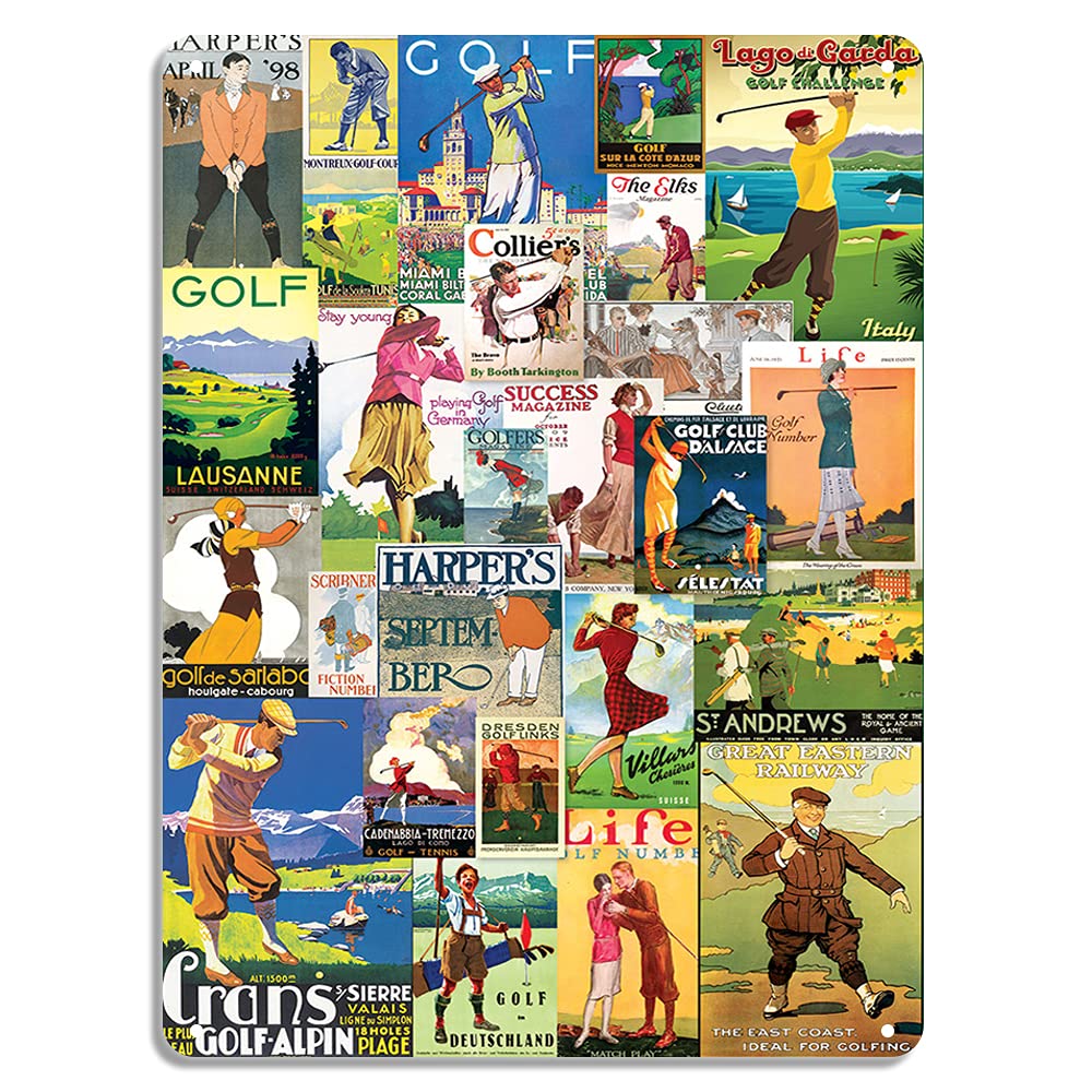 Golf Around The World Tin Sign Decor Metal Plate Theater Decor Wall Decal Retro Tin Sign Gifts For Men 12x8 Inches.