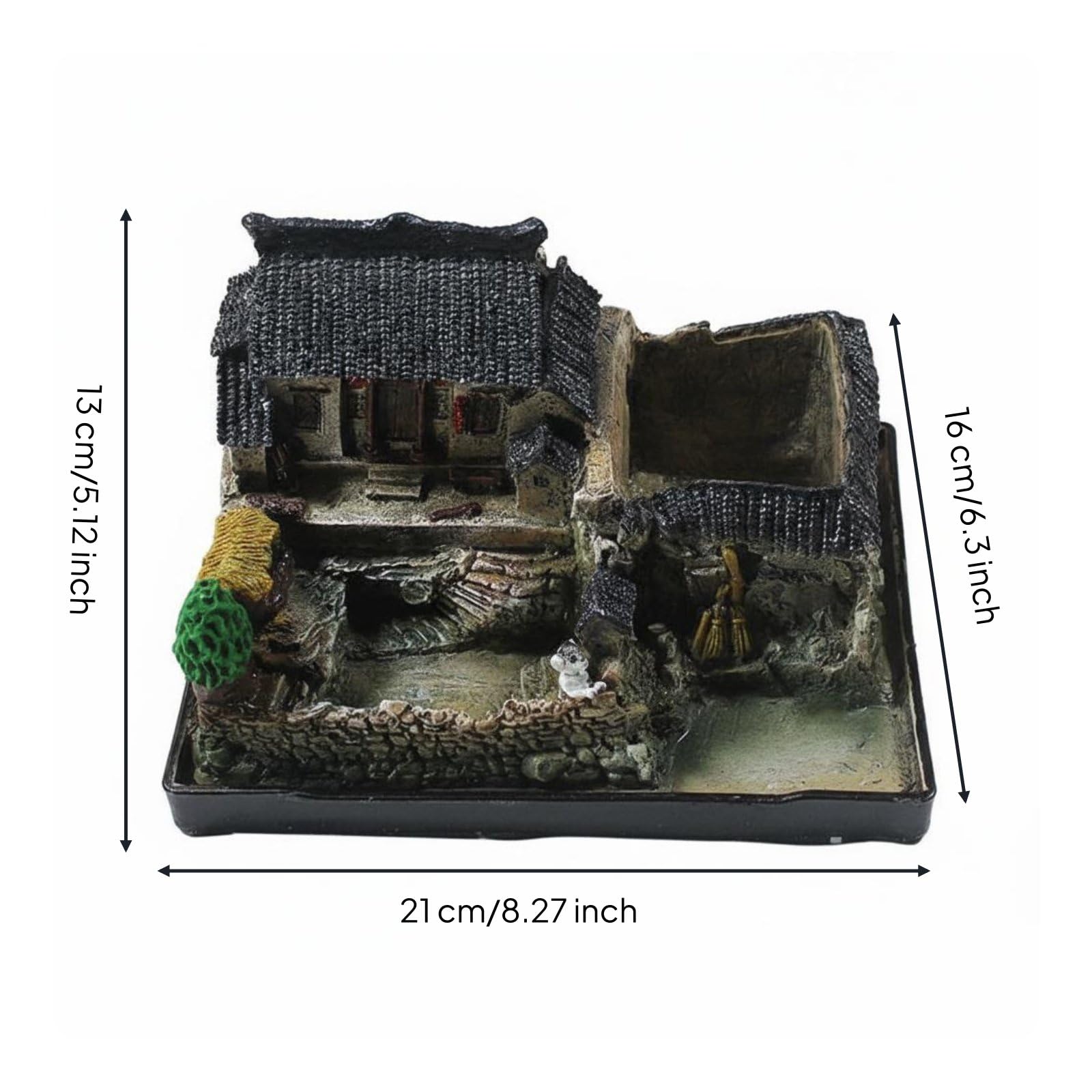 Statuetta Casa in Resina Miniatura Scultura Modellino Ornamento Evocazione Storica di Fattoria Cinese Superficie Realistica E Spazi Cavi per Scenari, 21 16 13cm, Stile 3