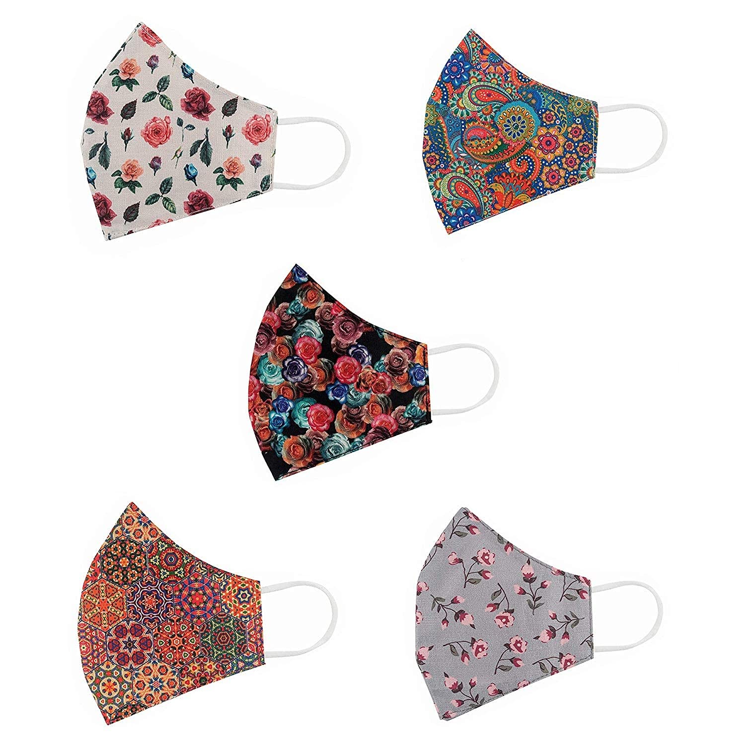 DD RETAILSCotton Face Mask for Women,Multi Printed Mask 3 Layers Skin Friendly Washable Fabric Light Weight & Comfortable Mask (Pack Of 10)