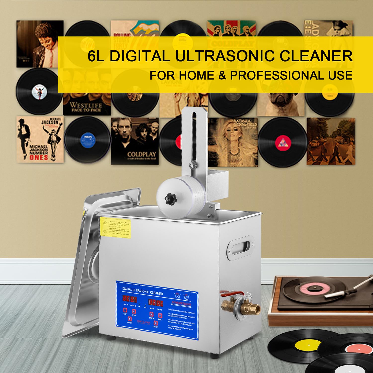 Pulitore ad ultrasuoni per Dischi in Vinile/lavadischi, pulitore ad ultrasuoni da 6 Litri con riscaldatore e Timer, 6 Pezzi Una Volta, sollevabile, Pulizia Profonda, con Kit di Asciugatura