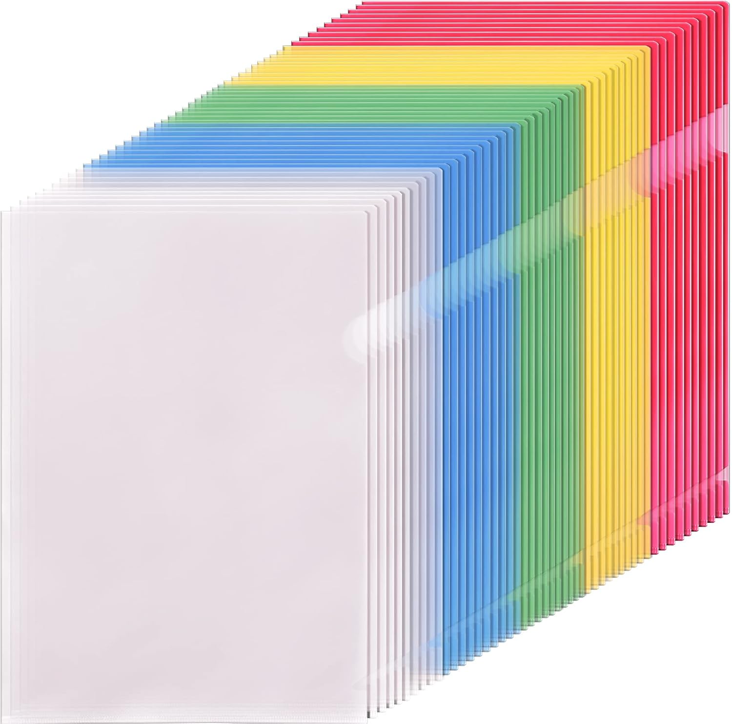 クリアファイル A4 Leobro 50枚 クリアホルダー カラー 5色×10枚 レッド ブルー グリーン イェロー クリア 大容量 書類整理 書類保護 資料収納 業務用