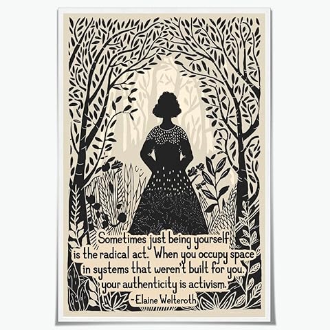 Feminist Wall Art Motivational Wall Decor Empowering Art Canvas Print Authenticity is Activism Poster Equality Rights Pictures Inspirational Botanical Decor for Bedroom Office 20x30inch Unframed