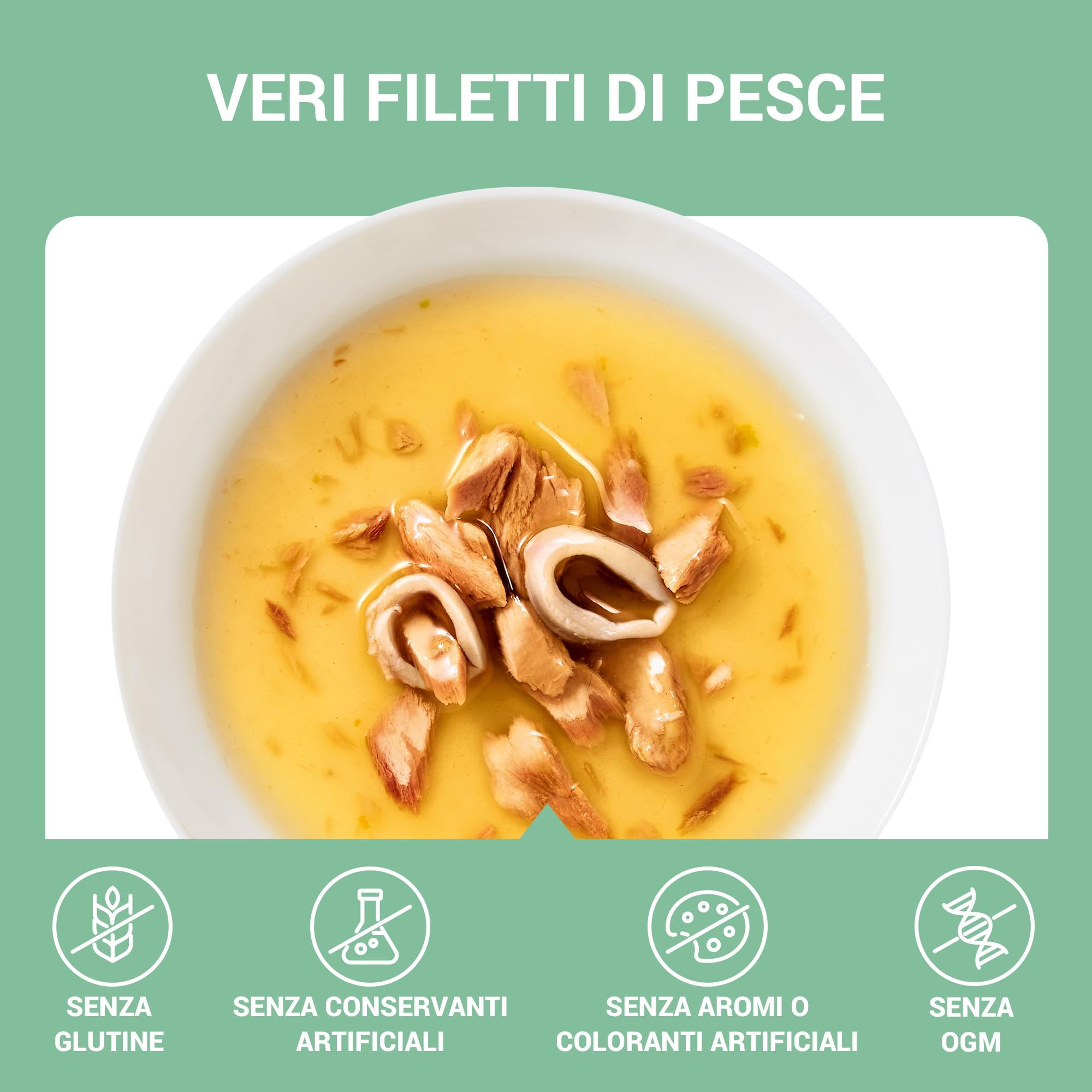 Schesir, Zuppa con Filetti di Tonno e Calamari, in busta, Cibo Umido Complementare per Gatti, Ricetta Originale, 100% Naturale, Cruelty Free, 12 x 40g
