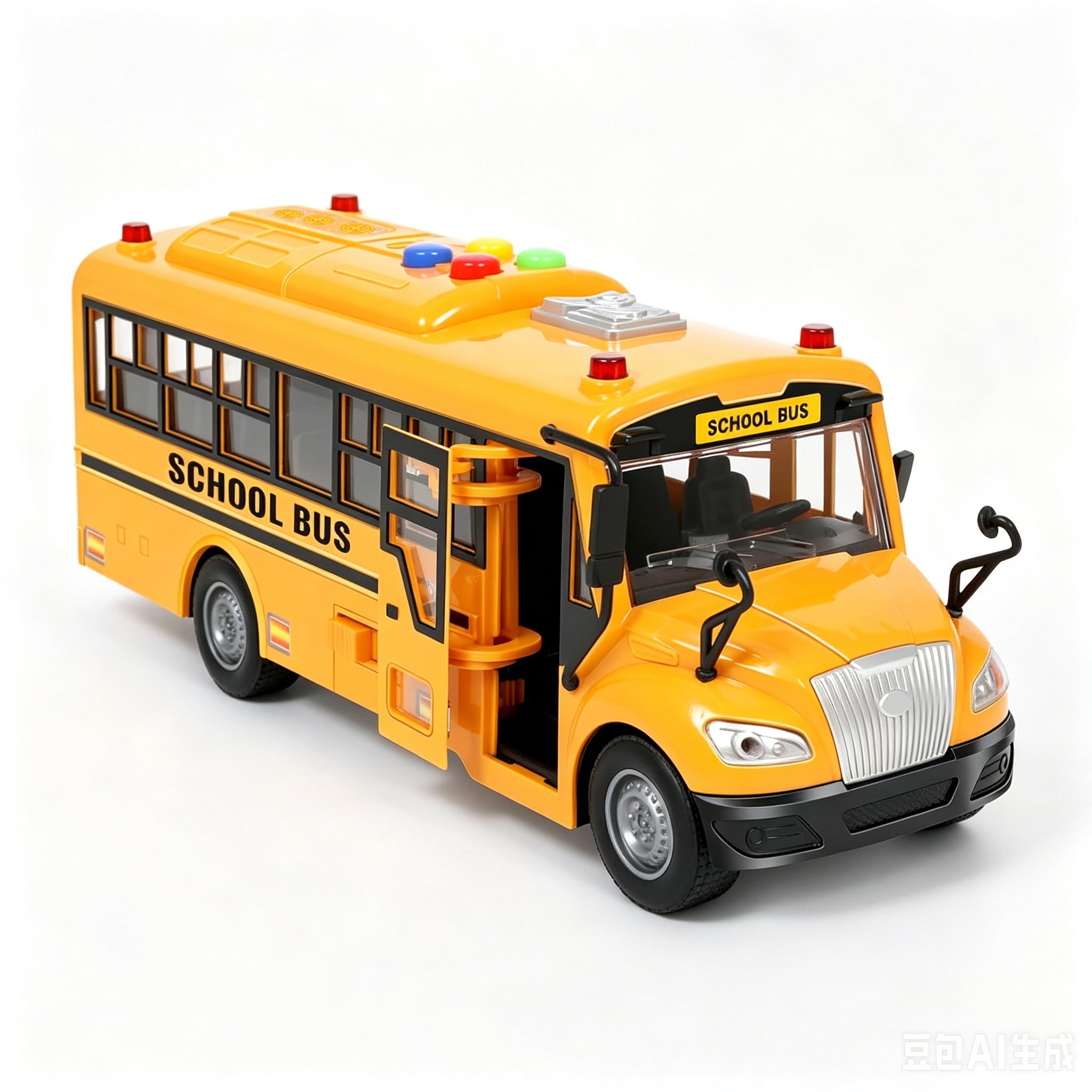 Arrytoy Yellow School Bus Toy with 4 Different Flashing Lights & Sound & Friction-Powered Wheels & Back & Side Doors Open, Birthday Gifts for Kids Ages 3+