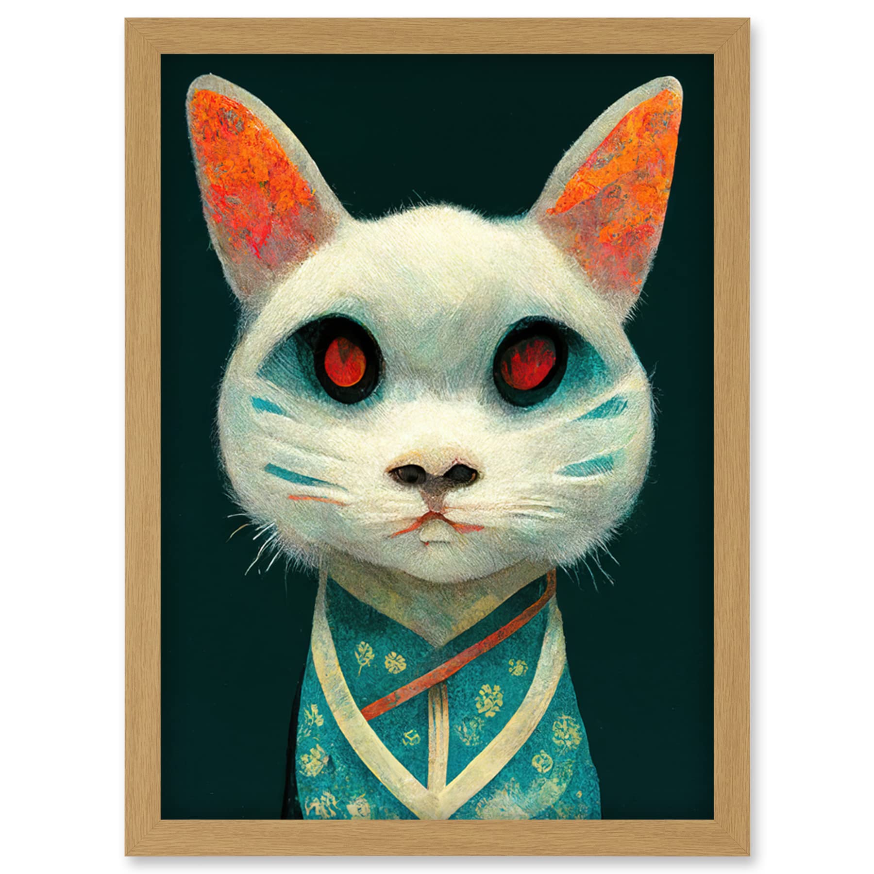 Doppelganger33 LTD Nihonga Kimono Cat Japanese Illustration Artwork Framed Wall Art Print A4