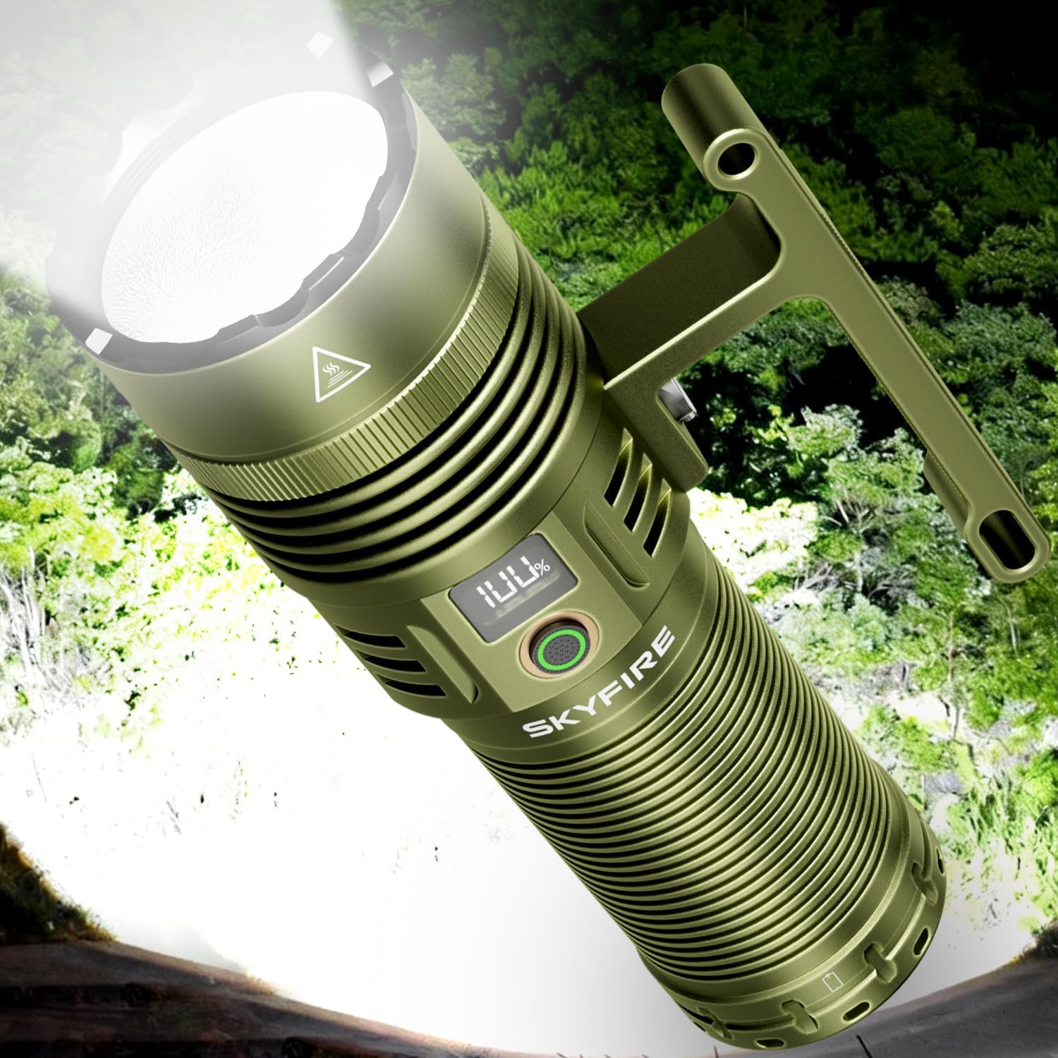 SKYFIRE Rechargeable Spotlight, 13000 Lumens High Lumens Flashlight, 32000mAh 24H Runtime LED Searchlight, IP67 Waterproof Handheld Spotlight for Hunting Boating Camping, 10 Modes with LCD Display