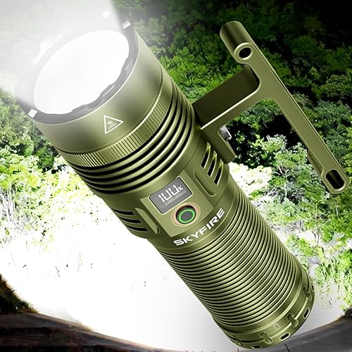 SKYFIRE Linternas recargables de alto lúmenes, 13,000 lúmenes, 32,000 mAh, LED súper brillante, potente, 10 modos, pantalla digital LCD impermeable