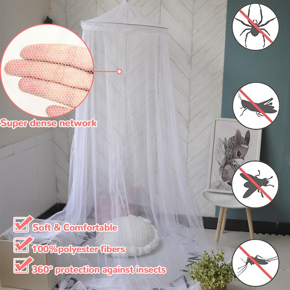 Moustiquaire Carrée Universelle Lit 200x200x180cm - Protection Anti-Moustiques Blanche