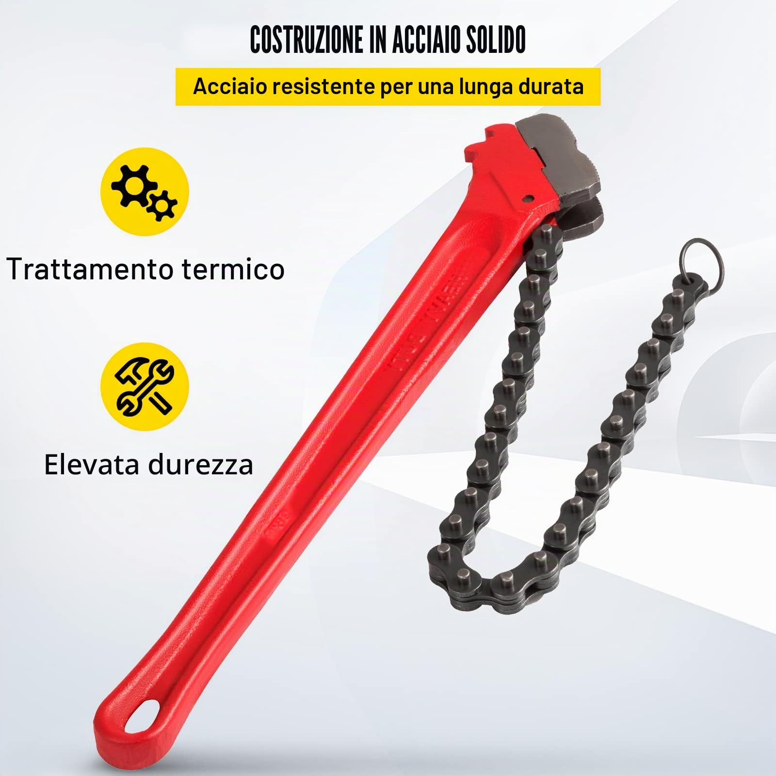 VEVOR Chiave a catena per tubi da 36 pollici, Chiave a catena per filtro dell'olio per impieghi gravosi Capacità da 4-1/2 a 7-1/2 pollici, Chiave a catena da 30 pollici (760 mm) Lunghezza catena Strum