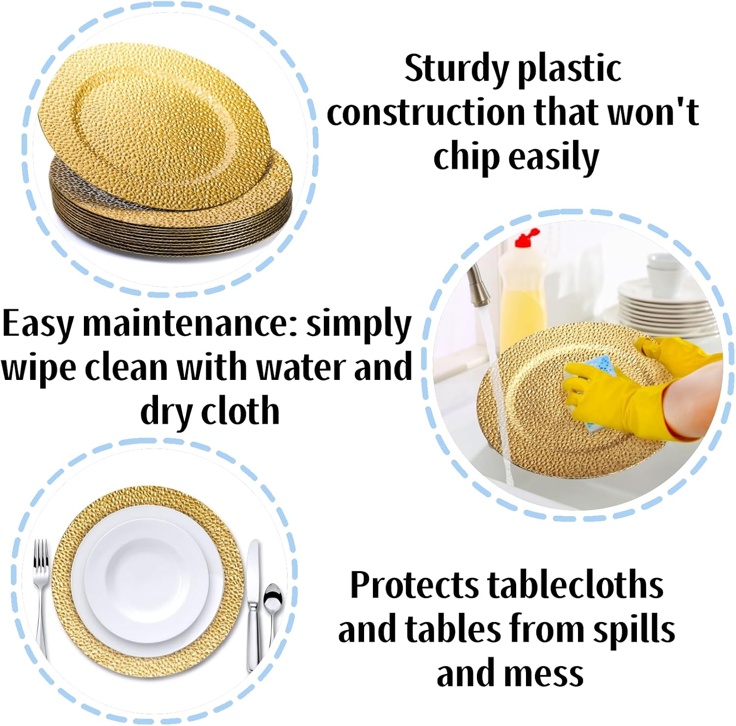 Goaste 12 Pack Gold Charger Plates, 13" Round Plastic Serving Chargers, Decorative Dinner Plate Chargers Bulk, Antique Table Charger Serving Tray for Wedding, Catering, Parties, Home Dinner Use