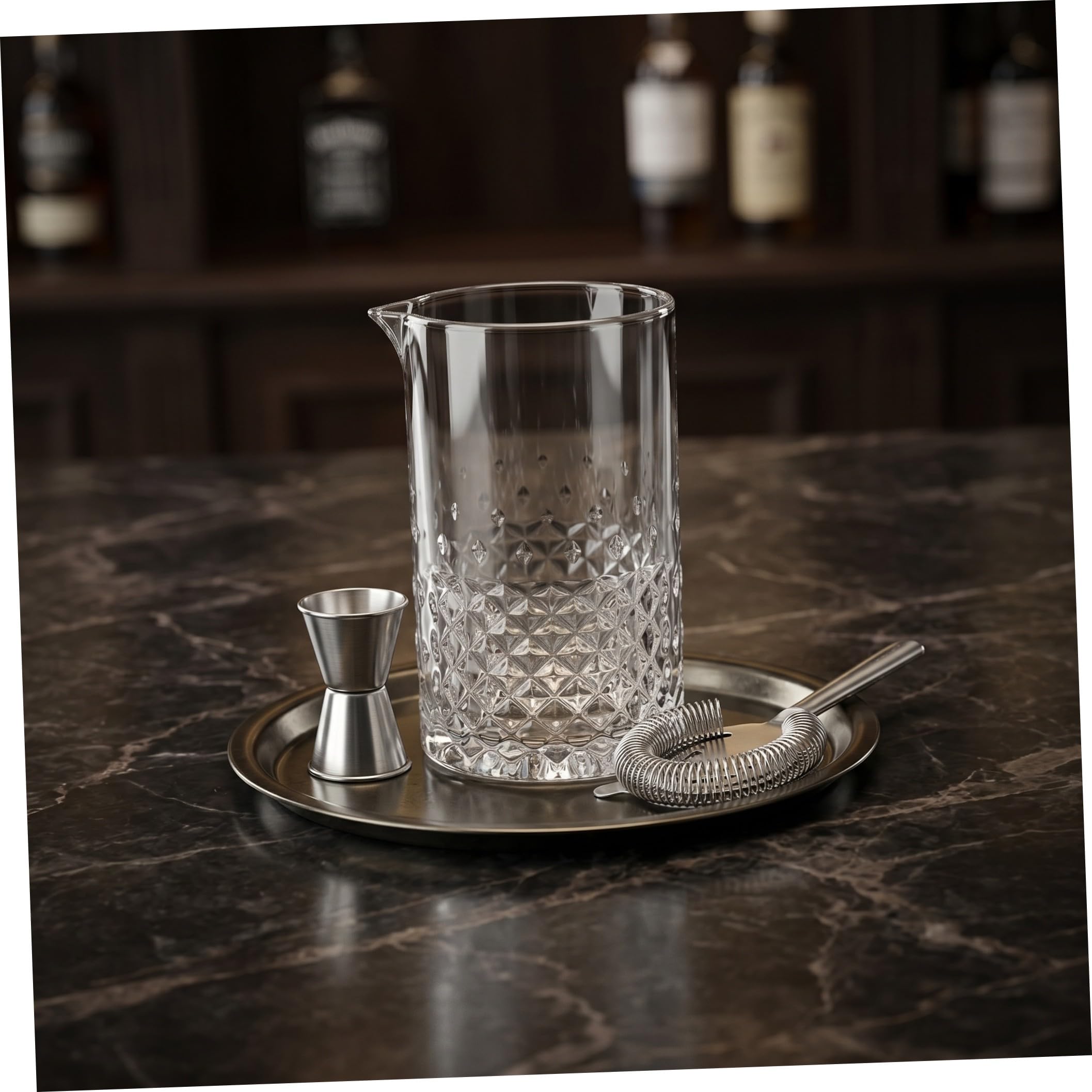Jarra Mezcladora de Cócteles de Cristal 700 Ml Diseño Estrellado, Vaso Agitador para Bar y Coctelería, Fondo Grueso Antideslizante para Uso en Hogar y Entretenimiento