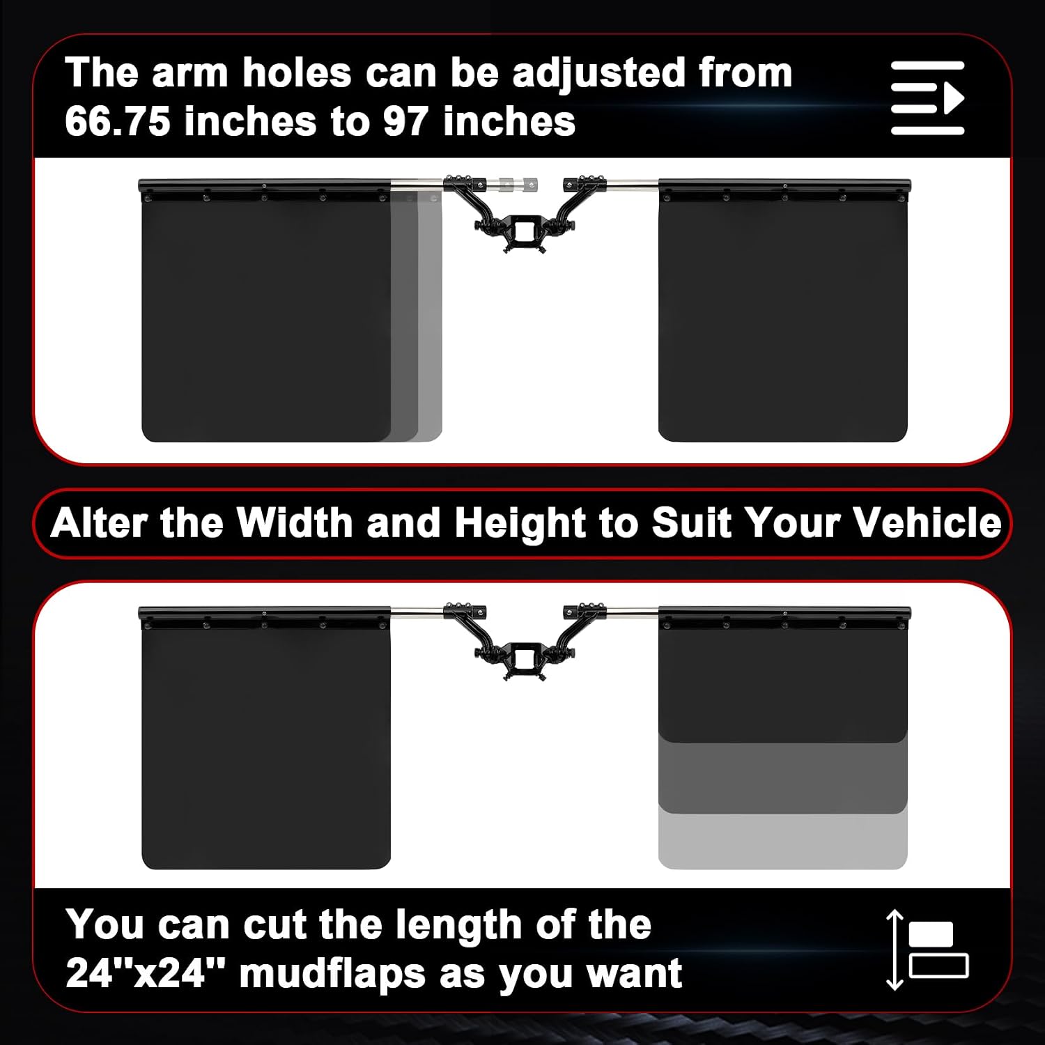 PSLER 2.5’’ Hitch Mounted Mud Flaps Rock Guards for Towing for Trucks Universal for most Vehicles with Width and Height Adjustments