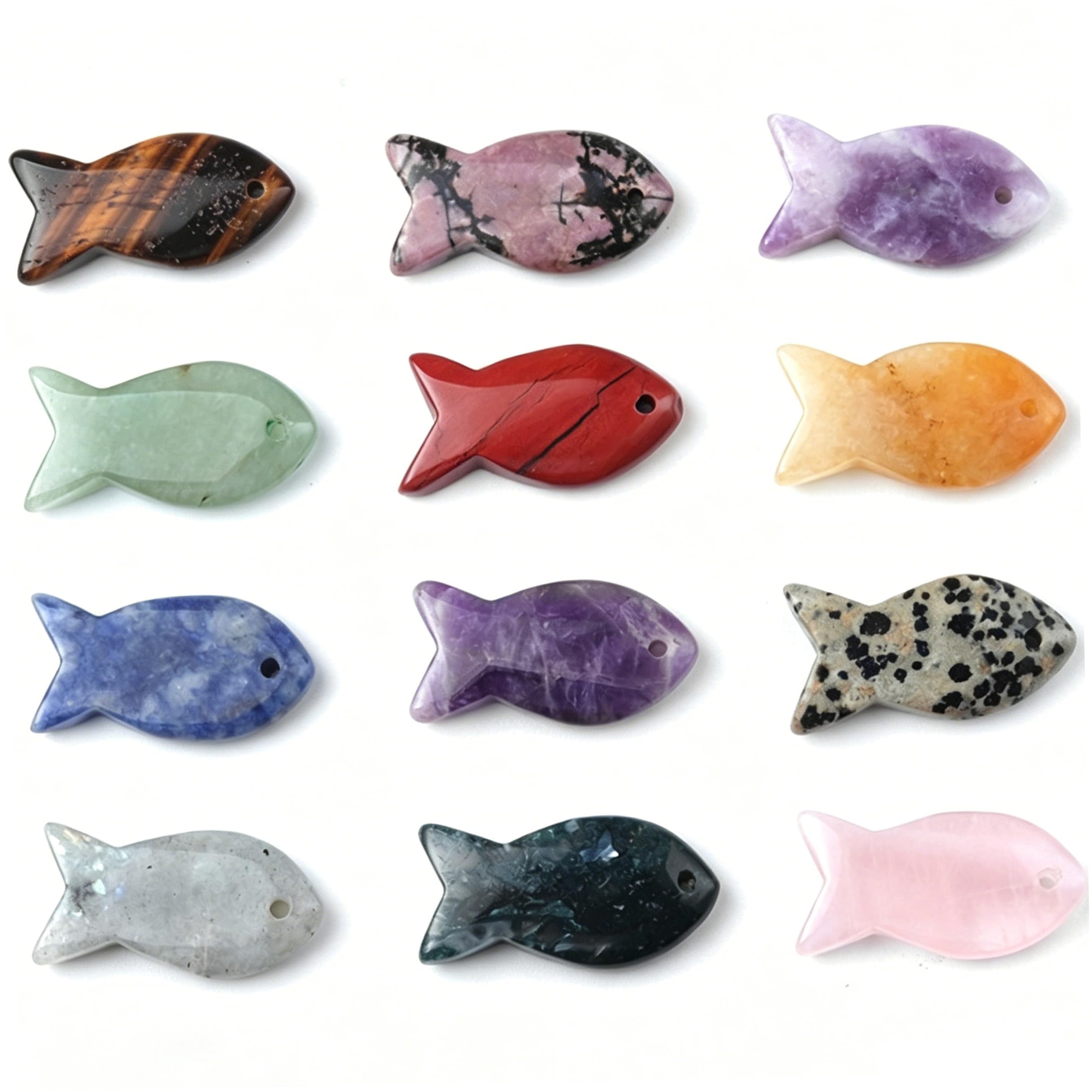 Perles de poisson en pierre naturelle pour création de bijoux et porte-clés DIY, 12 pièces