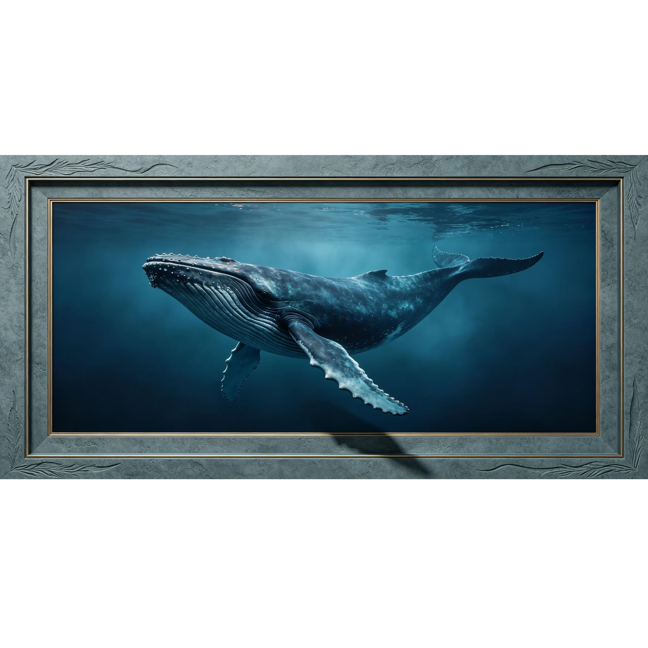 Agglomerix 3D Framed Wall Art Humpback Whale Marine Ocean Coastal Deep Sea Underwater Large Size SelfAdhesive Removable Wall Decor Prints Artwork for Living Room Bedroom Office
