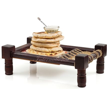 Traditional Decorative Asian Cot Tray for Snacks & Drinks | North Indian Decorative Wooden Coat Decor Accent (Floral Red)