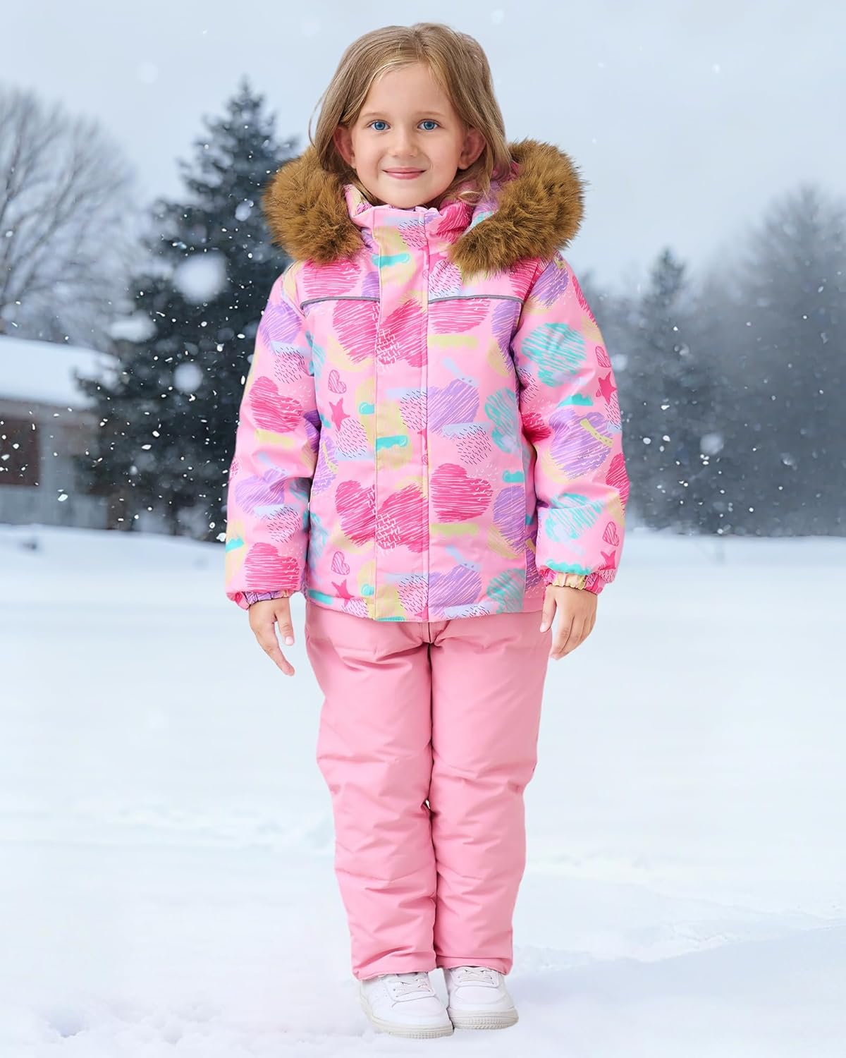 Toddler Girl Snowsuit 2Pcs Winter Coat Girl Snow Pants+Jackets Bib Set Snow Suit for Kids 2-6Y