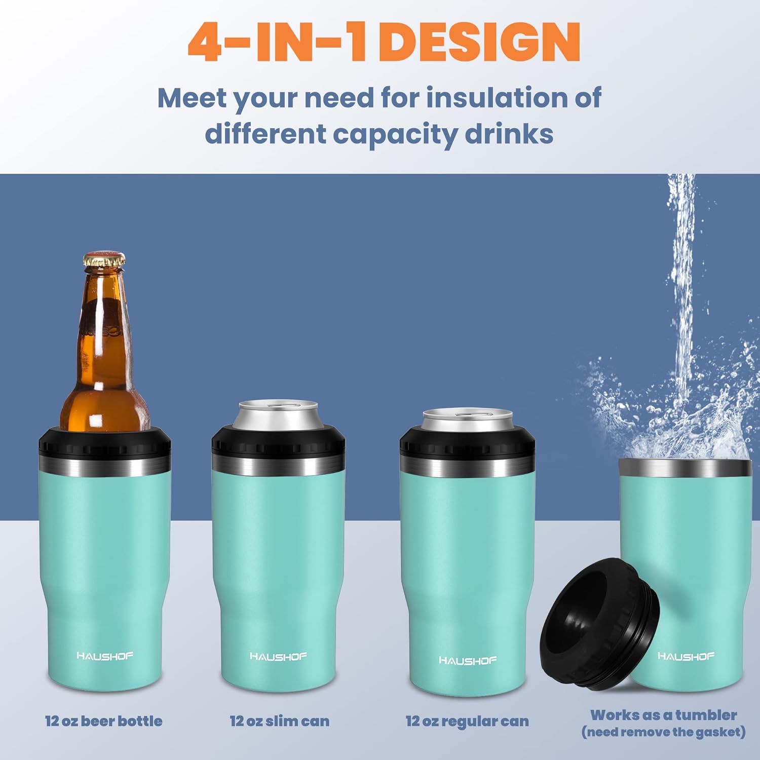 HAUSHOF 4 in 1 Insulated Stainless Steel Can Insulator, Fits Standard & Slim 12 oz Cans|Beer Bottles, Perfect for Outdoors - Image 3