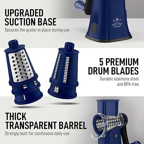 Miniatura 7 de Zulay Kitchen Rallador Rotativo de Queso de 5 Cuchillas Rallador de Queso - Rallador de Queso Manual de Manivela con Succión Reforzada y 5 Tambores