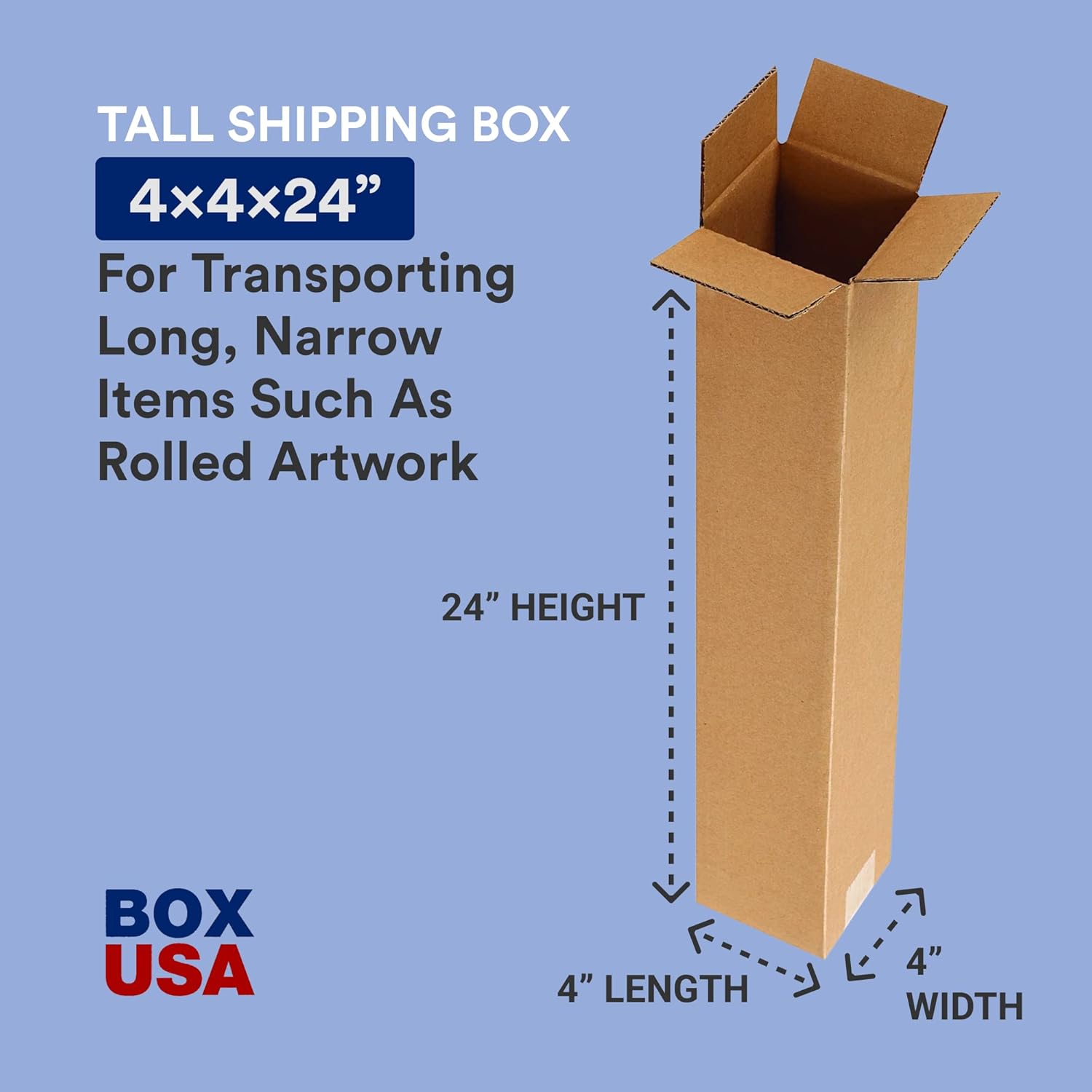 BOX USA 4x4x24 Tall Corrugated Boxes, Tall, 4L x 4W x 24H, Pack of 100 | Shipping, Packaging, Moving, Storage Box for Home or Business, Strong Wholesale Bulk Boxes