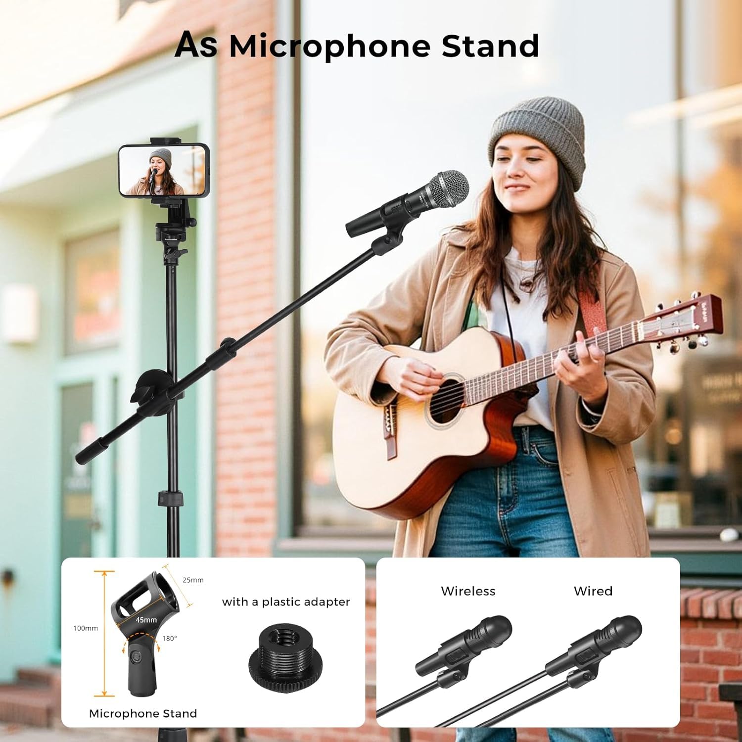 Aureday Ringlicht mit Stativ, 12 Zoll Selfie Ringlicht mit 62 Zoll Stativ Ständer Overhead-Aufnahme mit Mikrofonklammer für Live Stream/Makeup/YouTube Video/Fotografie