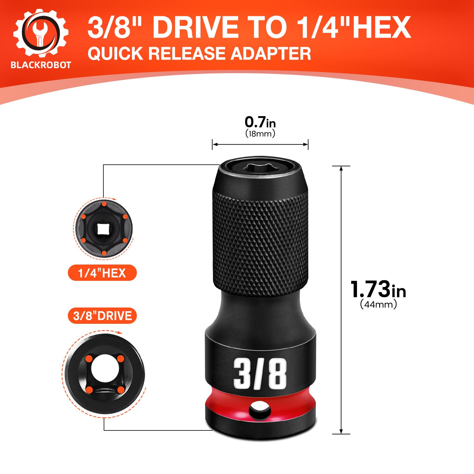 BLACKROBOT Impact Bit Holders - 3/8" to 1/4" Adapter -2