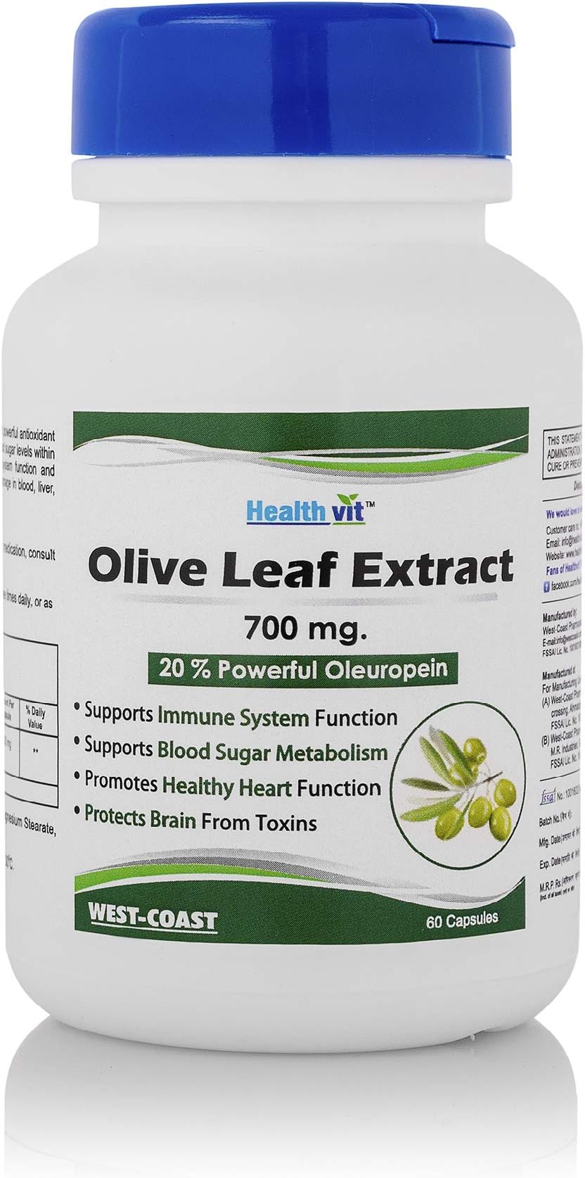 Healthvit Olive Leaf Extract (20% Powerful Oleuropein) 700 mg - 60 Capsules| Immune Support, Cardiovascular Health, Antioxidant Supplement