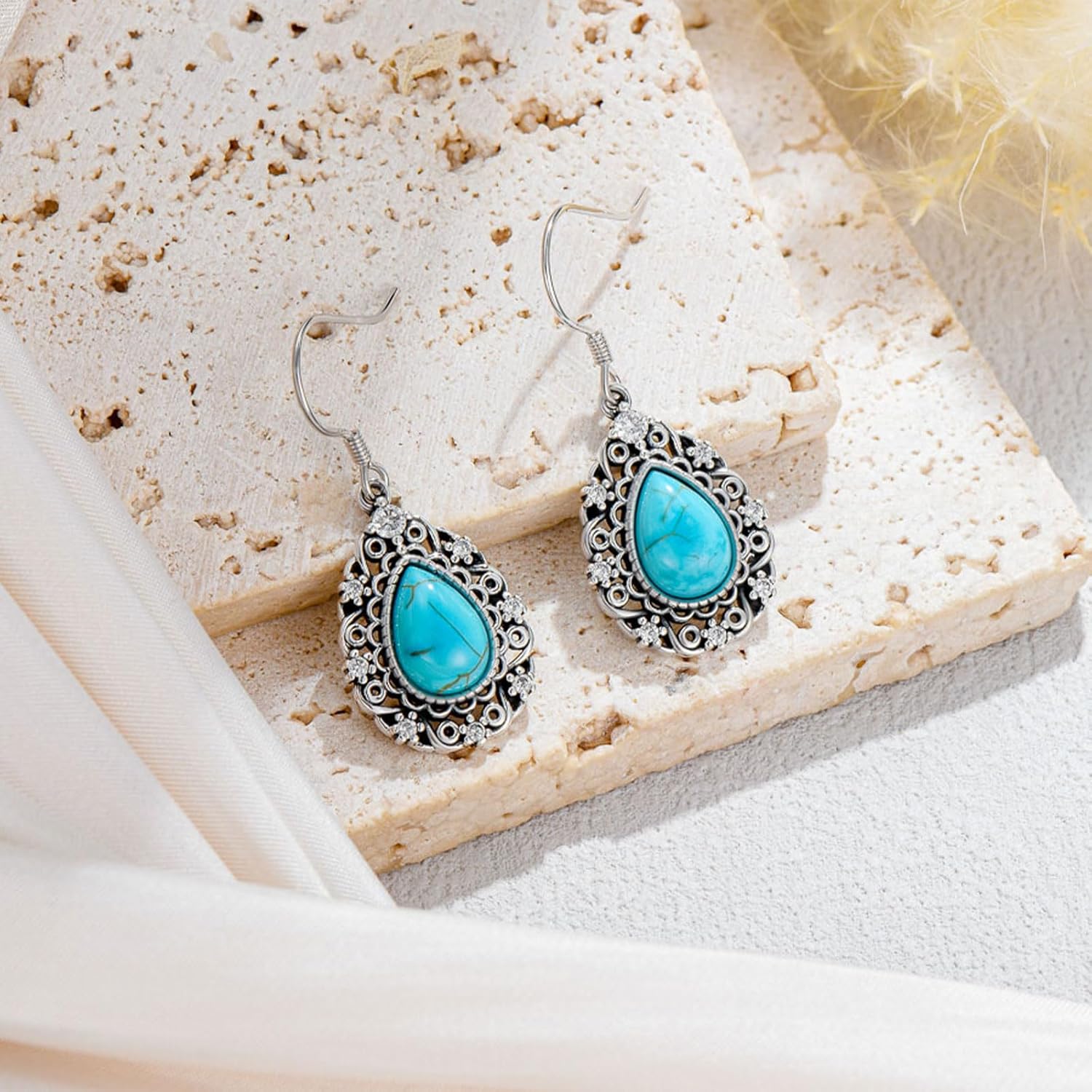 Natural Turquoise Earrings for Women Dangling 925 Sterling Silver Blue Vintage Native American Western Jewelry Boho Earrings - Image 6