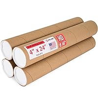 Vista 44 de Tubos de correo de papel kraft reforzado de 3 x 24 pulgadas, paquete de 4 tubos con 2 tapas cada uno, tubo de cartón fabricado en Estados Unidos