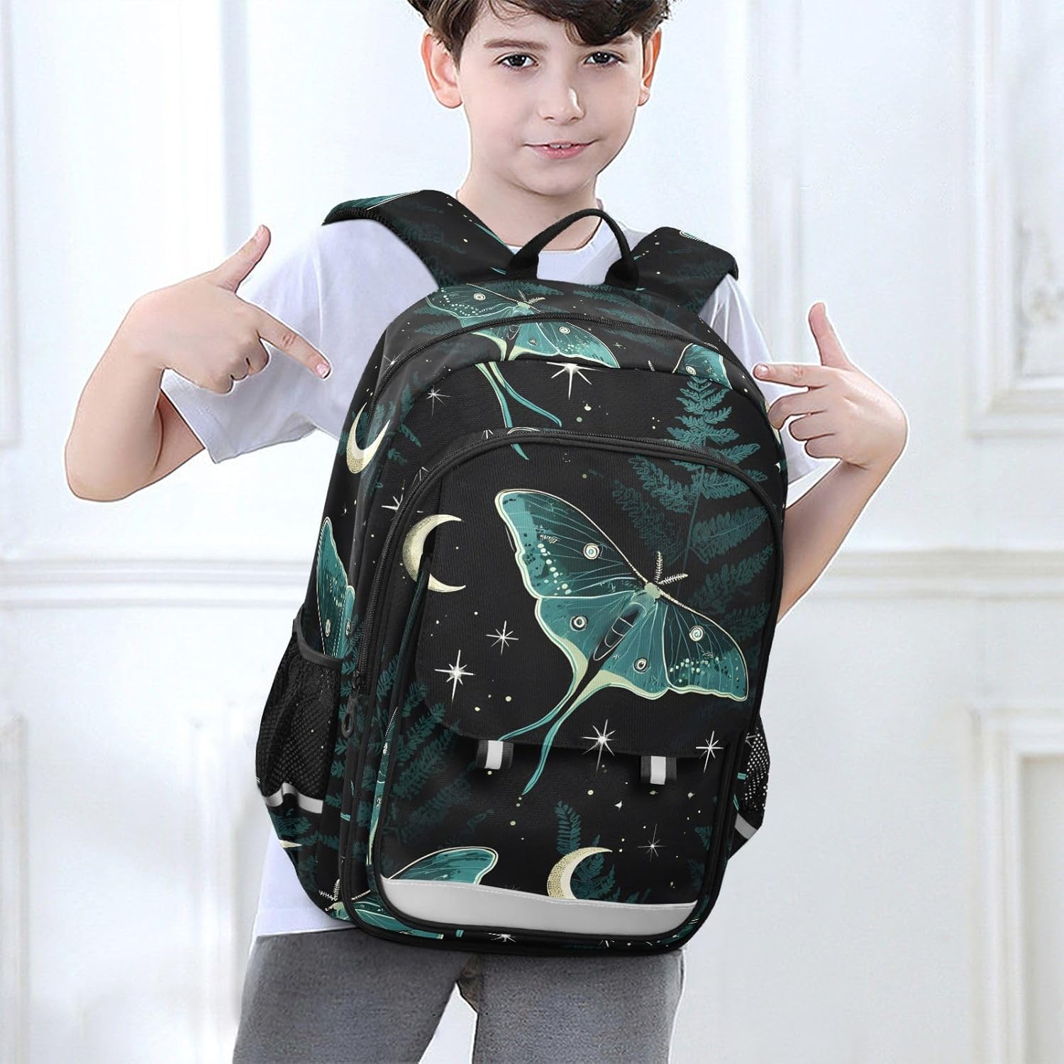 ALAZA Bohemian Magic Green Moon Moth Herbs Kids Laptop Backpack 17 inch School Bookbag Back Pack Business Computer Bag Casual Daypack
