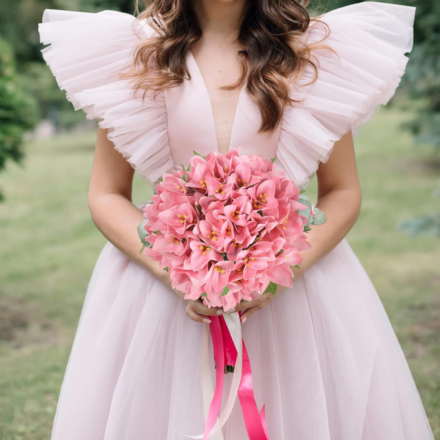 IPOPU Bougainvillea Artificial Flowers,6PCS Fake Pink Bougainvillea Flowers Real Touch Faux Flowers for Vase Table Wedding Party Home Decor (Pink) - Image 5