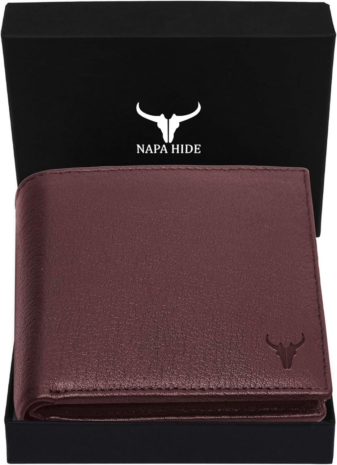 NAPA HIDE Leather Wallet for Men I Handcrafted I Credit/Debit Card Slots I 2 Currency Compartments I 2 Secret Compartments, Maroon, 9 cm x 11 cm x 2 cm, Travel Accessories