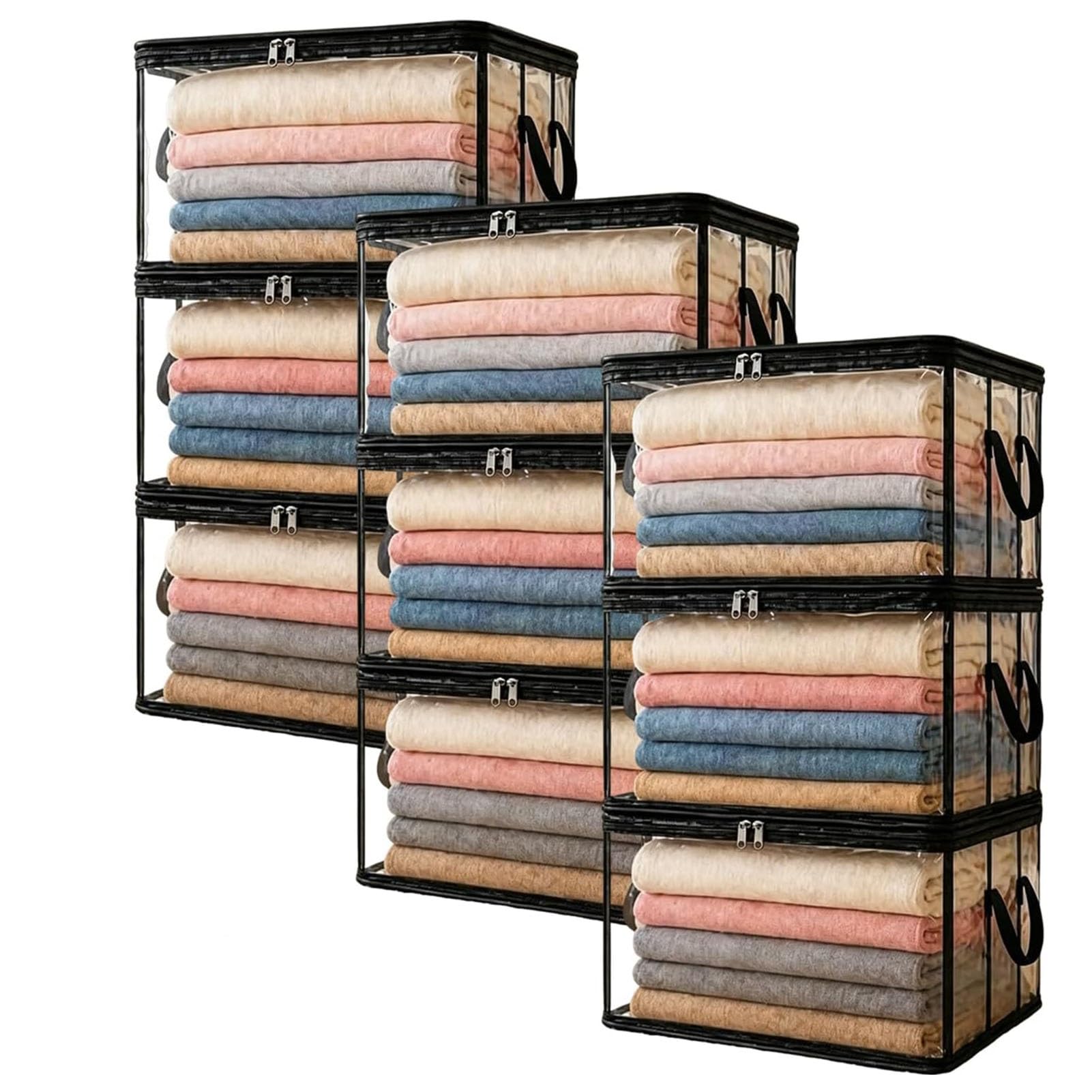 ZhuiFengAA 9 Pack Large Heavy-duty Thick Plastic Clear Storage Bag, With Reinforced Handles & Zipper, Moving & Storage, Massive Capacity Holds Sweaters, Jackets, Blankets, Or Books